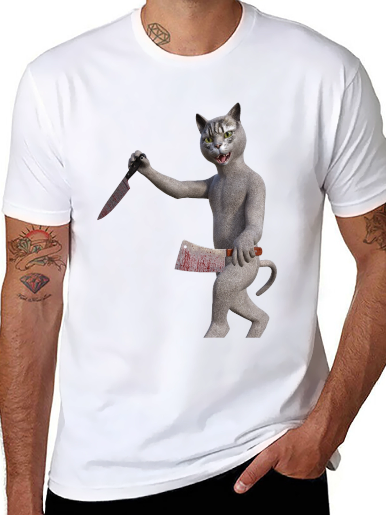 Black Killer Cat T-Shirt - Funny Graphic Tee view 8
