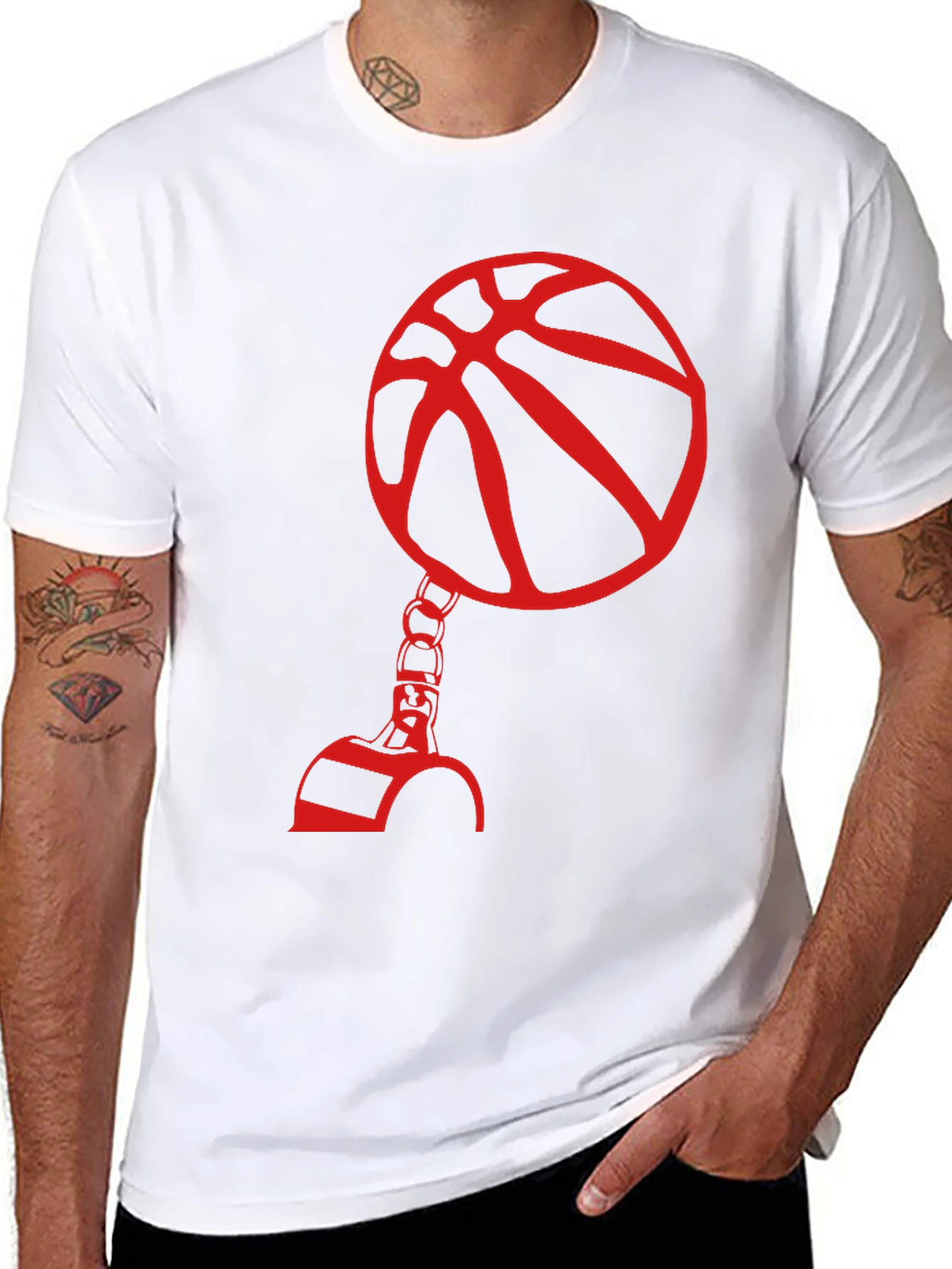 Black Red Basketball Graphic Print Black T-Shirt view 8