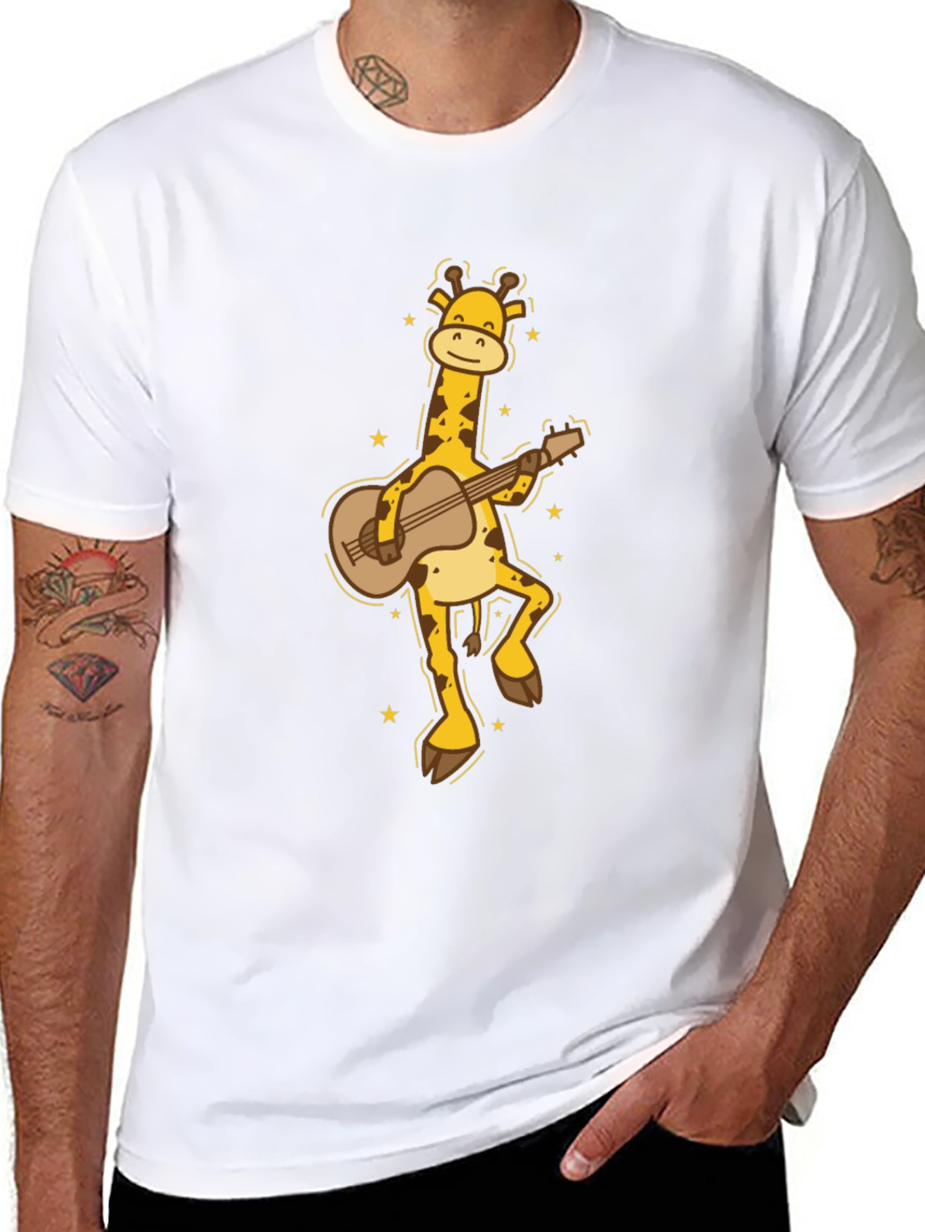 Black Guitar Giraffe Graphic Tee view 8