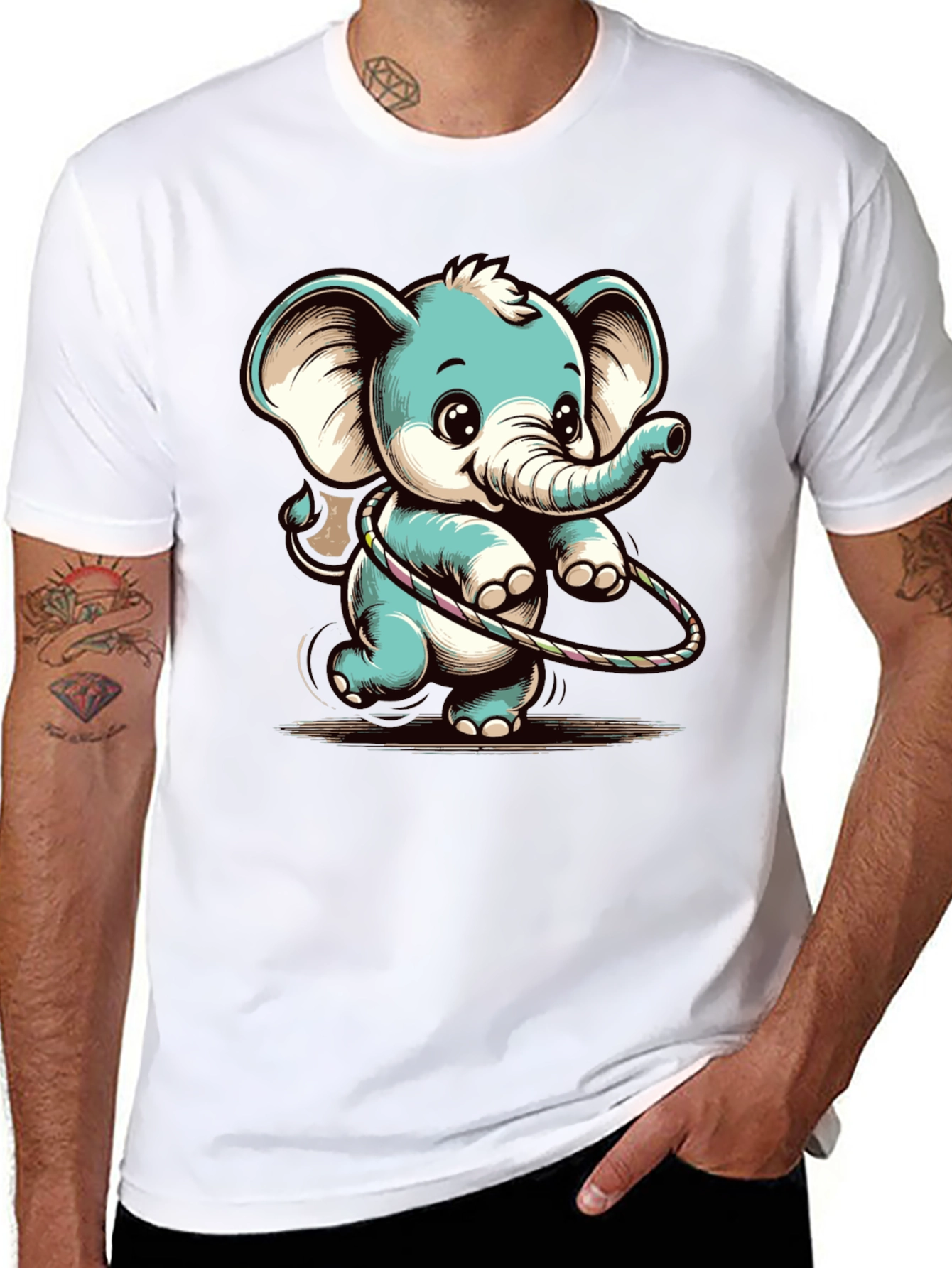Black Cute Elephant Hula Hoop Graphic Tee view 8