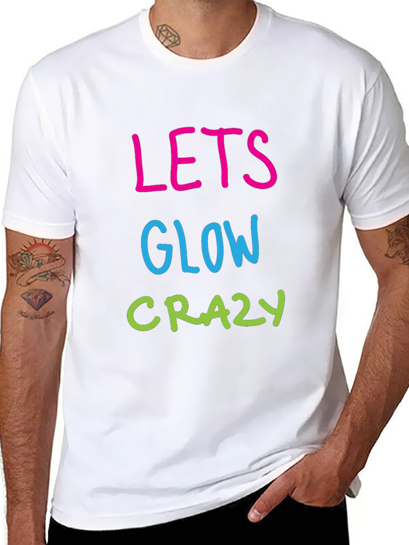 Black Lets Glow Crazy Graphic T-Shirt - Men's Black Tee view 8