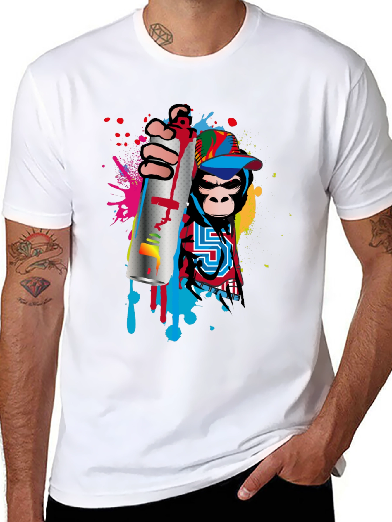 Black Monkey Graffiti Artist Black T-Shirt view 8