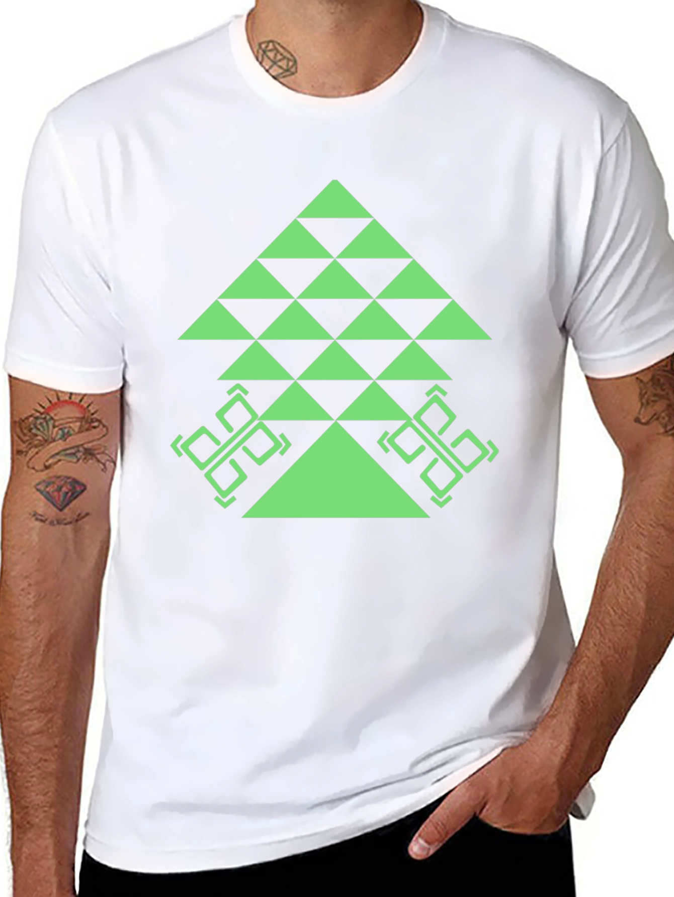 Black Geometric Tree Graphic Tee - Black Casual T-Shirt view 8