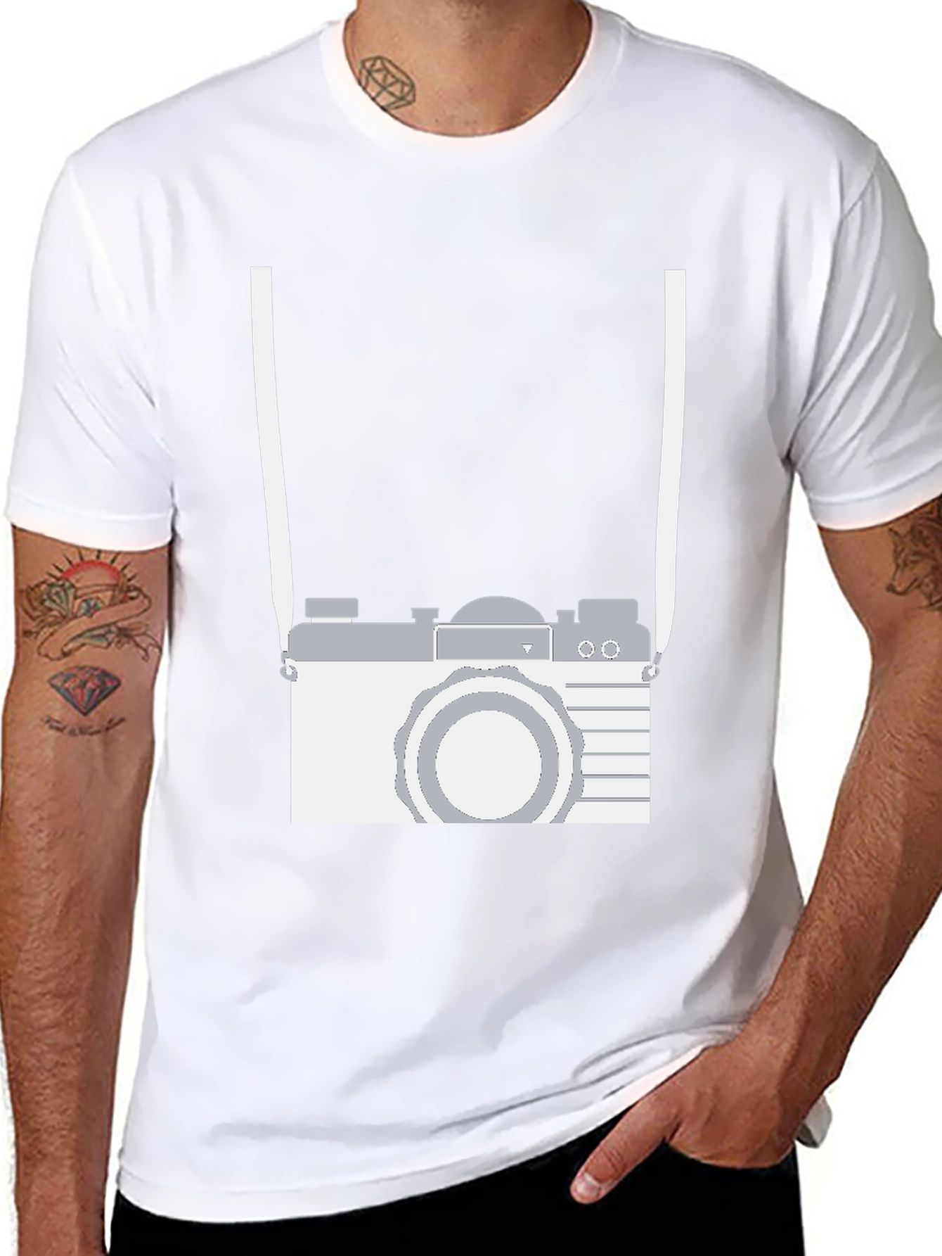 Black Retro Camera Graphic Tee - Black Cotton Casual Shirt view 8