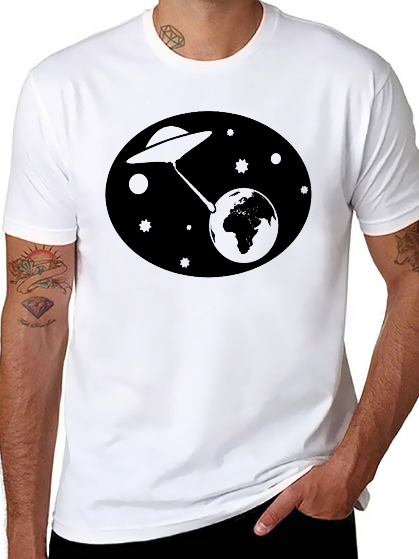 Black UFO Abduction Graphic Black T-Shirt view 8