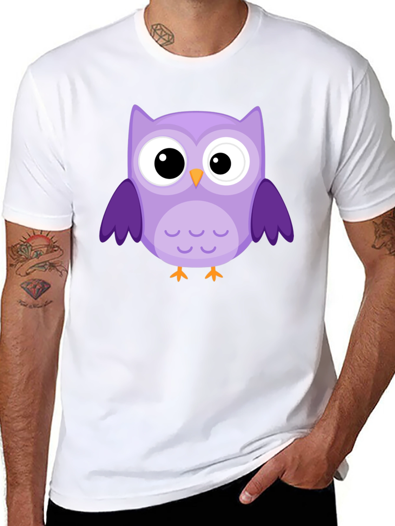 Black Cute Owl Graphic T-Shirt - Black Cotton Tee view 8