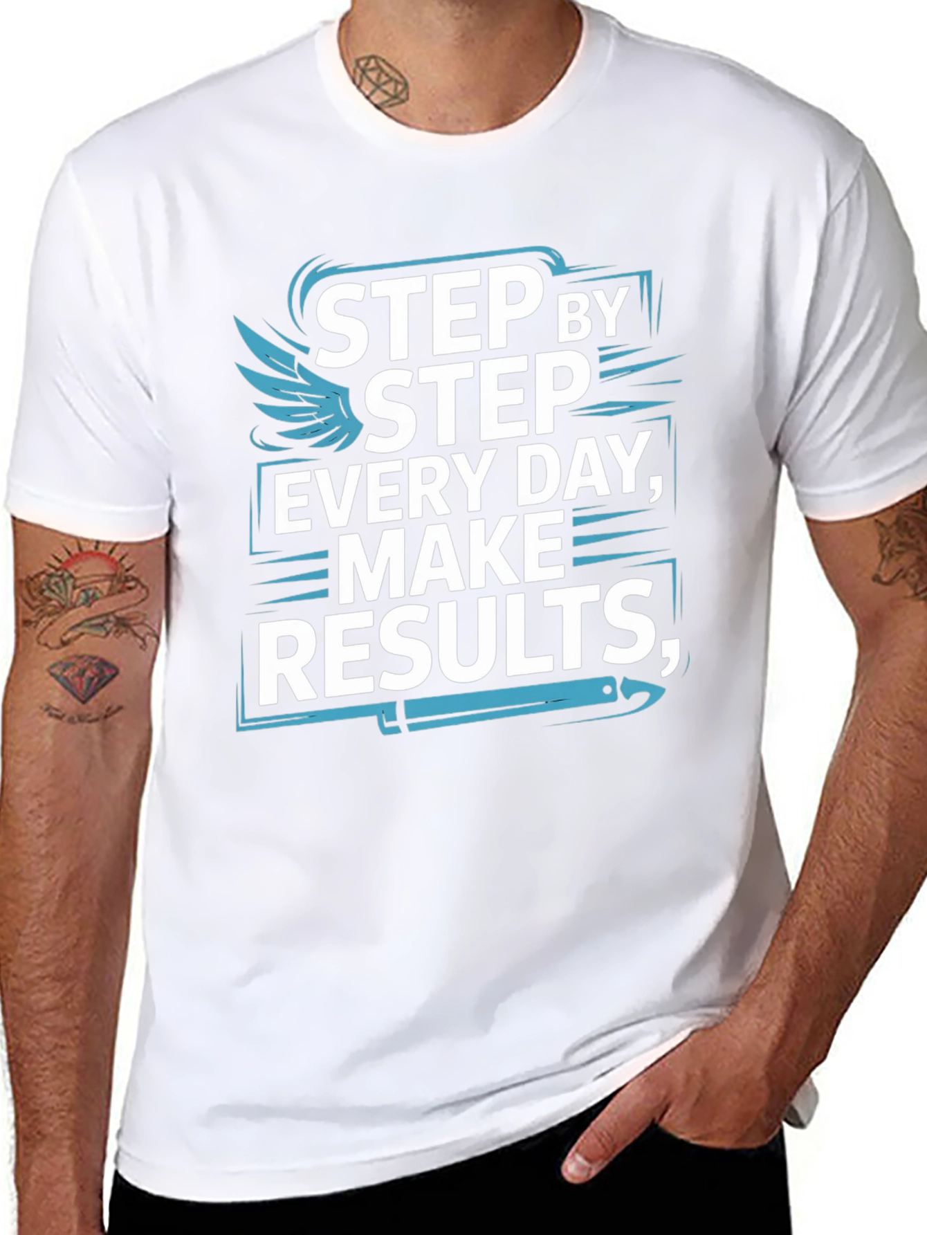 Black Step by Step Results T-Shirt - Motivational Design view 8
