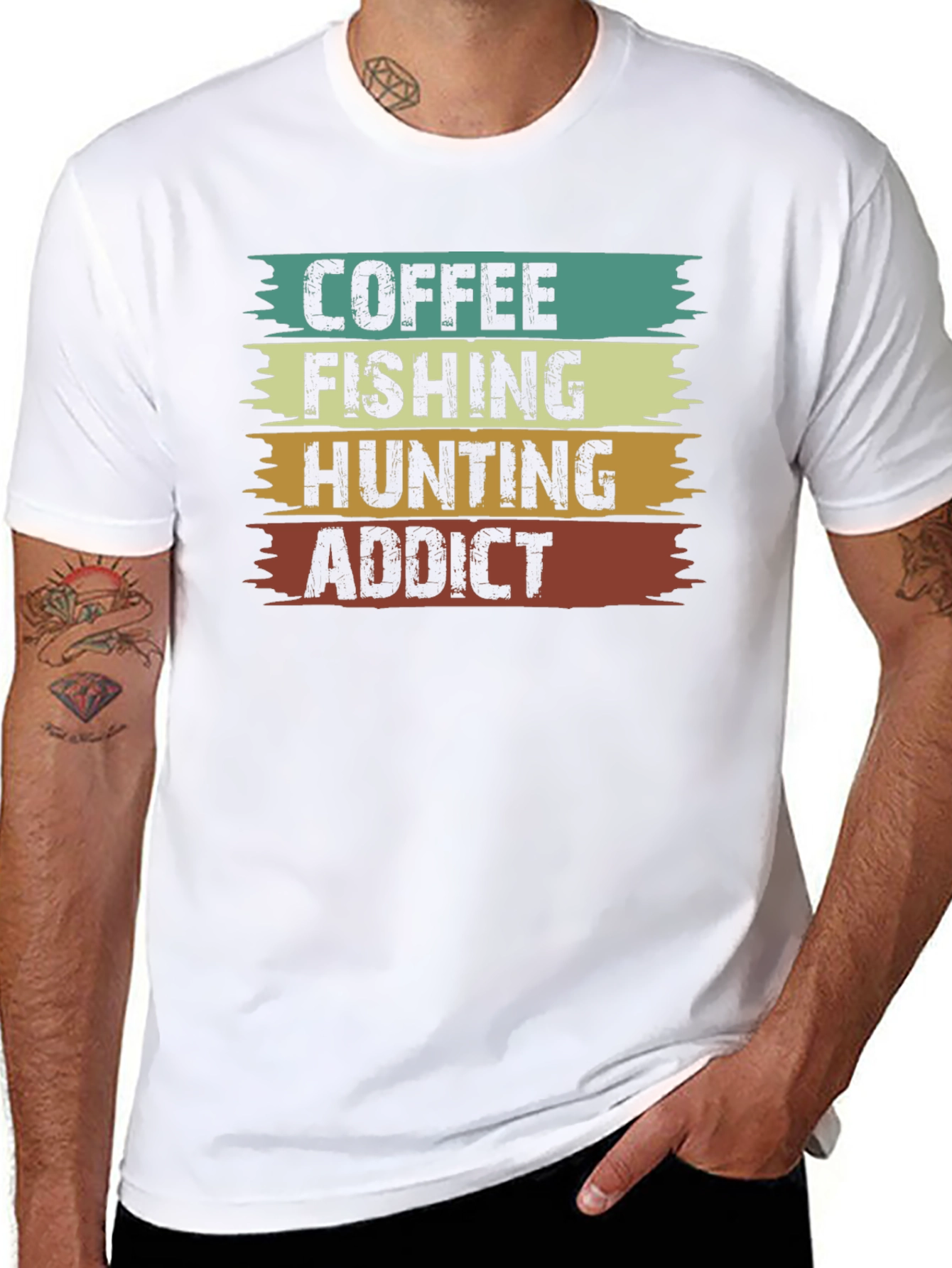 Black Coffee Fishing Hunting Addict Tee view 8