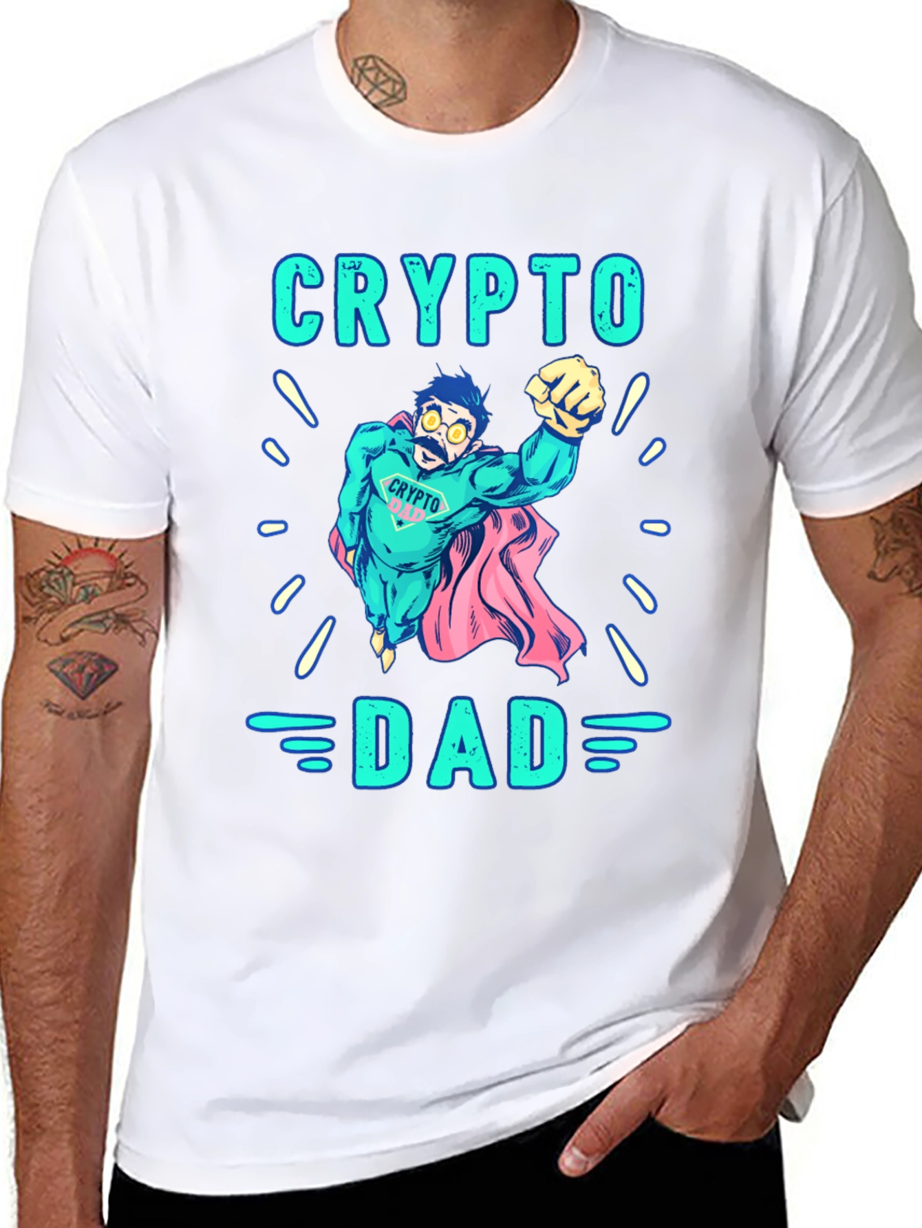 Black Crypto Dad Superhero Black Graphic Tee view 8