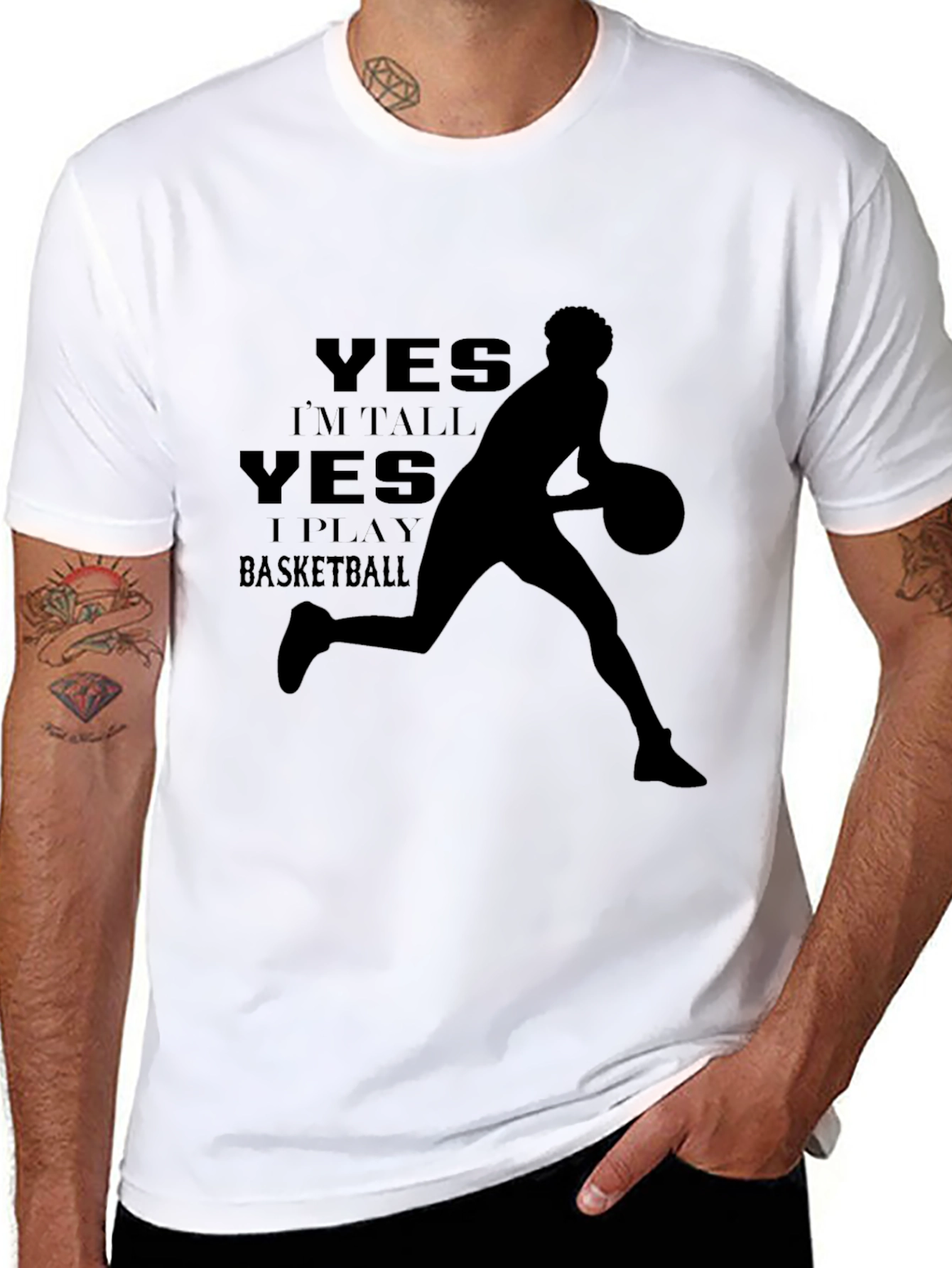 Black Basketball Player T-Shirt - Yes I'm Tall, Yes I Play view 8