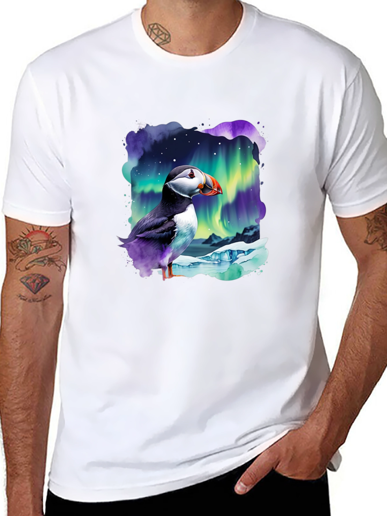 Puffin Aurora T-Shirt - Northern Lights Design - 8