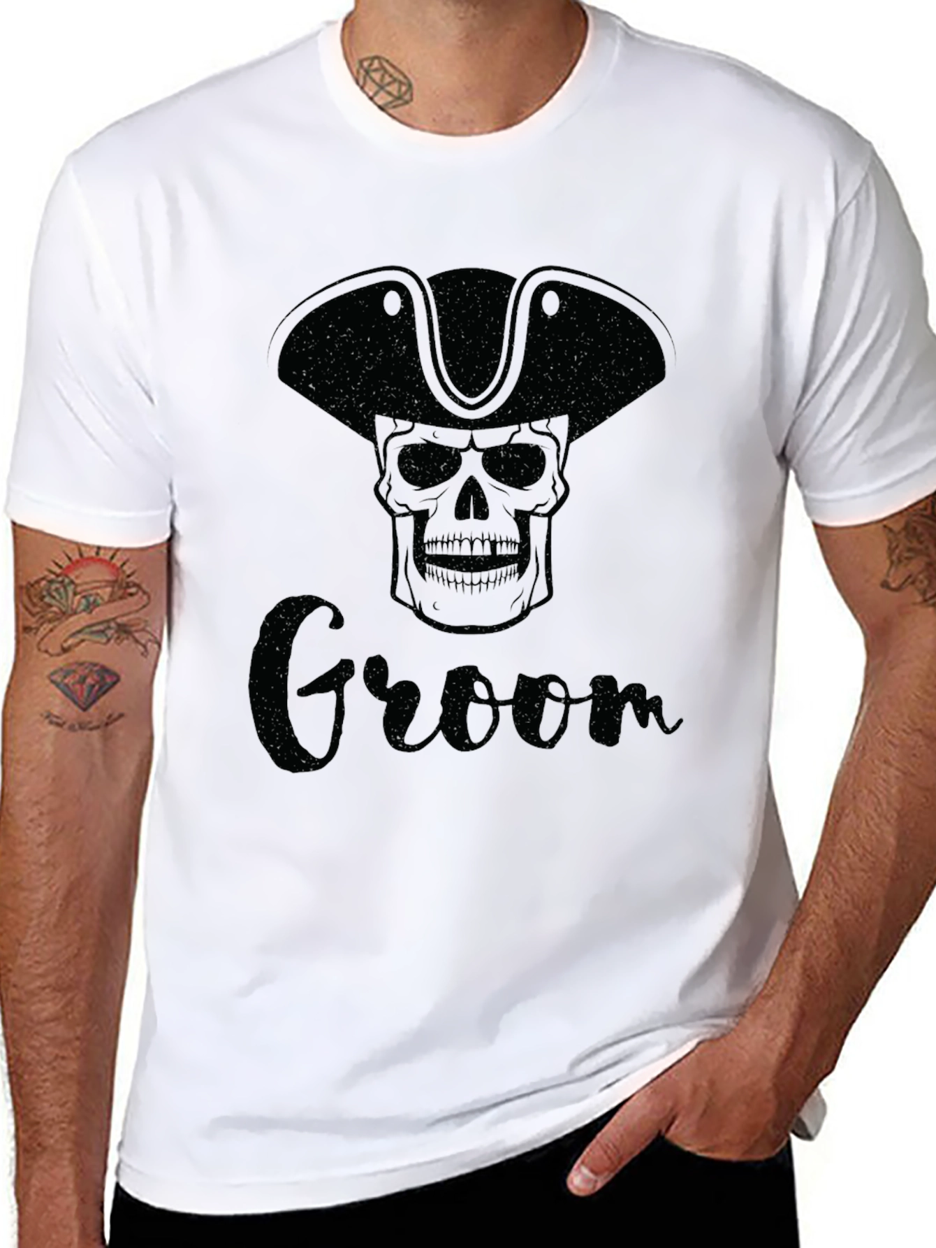Black Groom Pirate Skull T-Shirt view 8