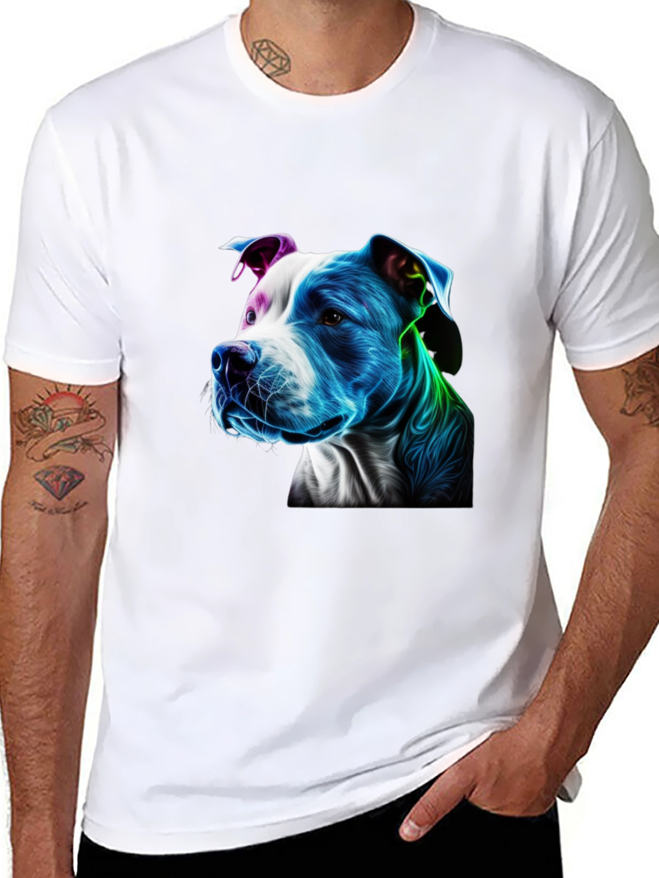 Black Vibrant Pitbull Graphic Black T-Shirt view 8