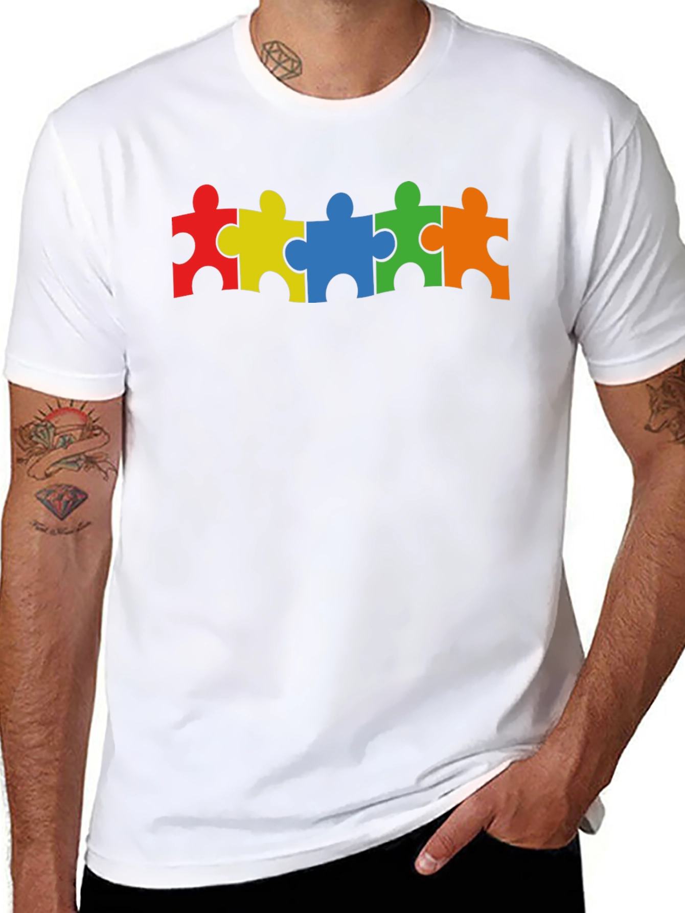 Black Autism Awareness Puzzle Piece T-Shirt view 8