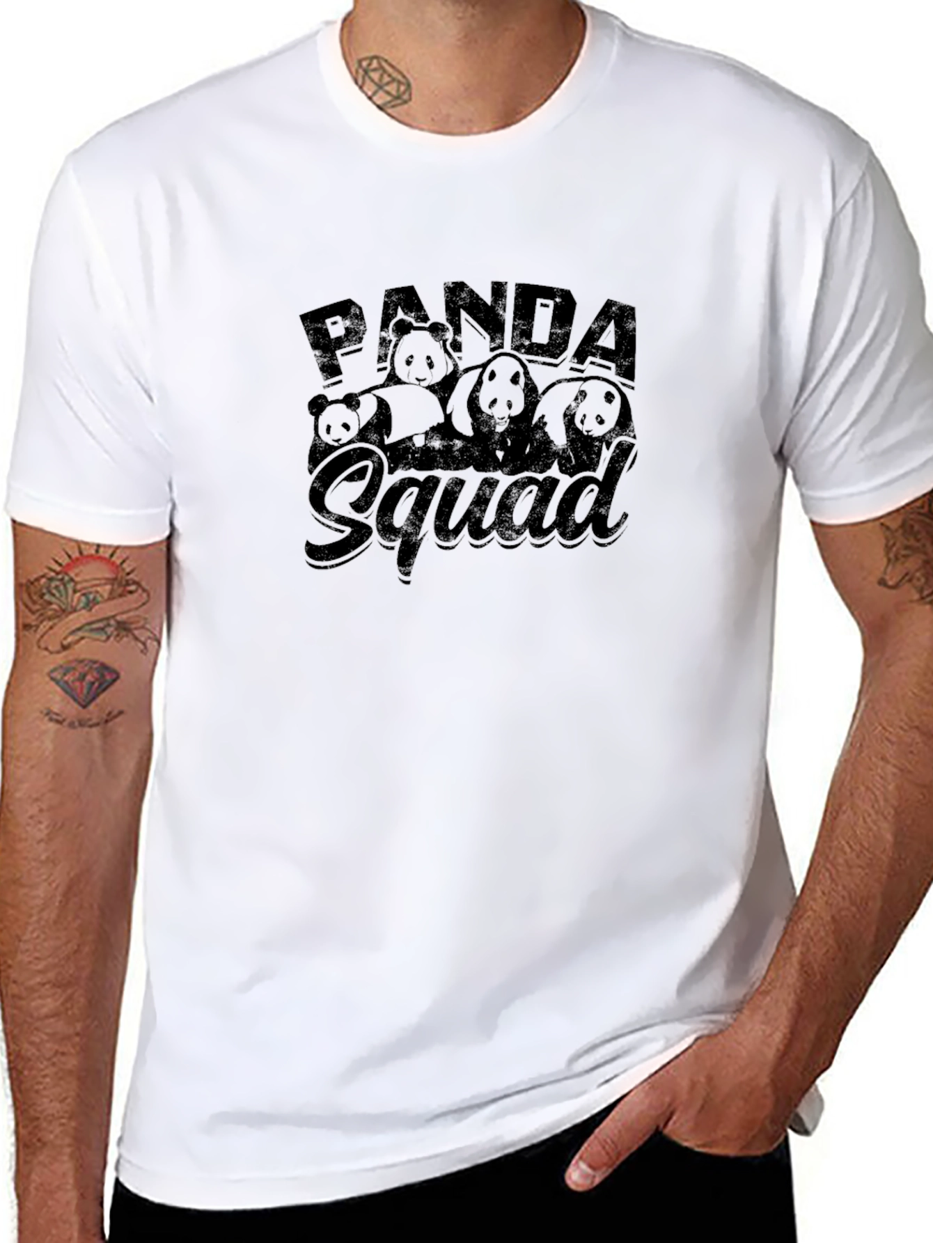 Black Panda Squad Graphic Tee - Black Crew Neck T-Shirt view 8