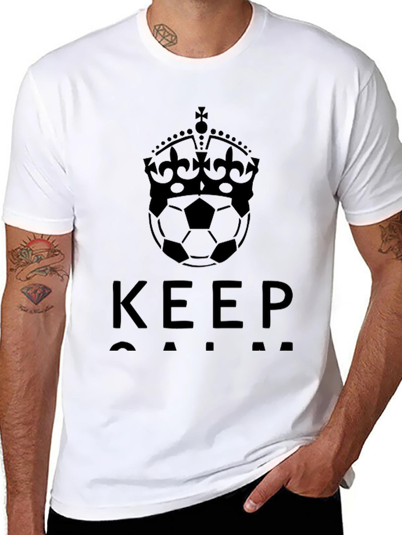 Black Keep Calm Soccer Crown Black T-Shirt view 8