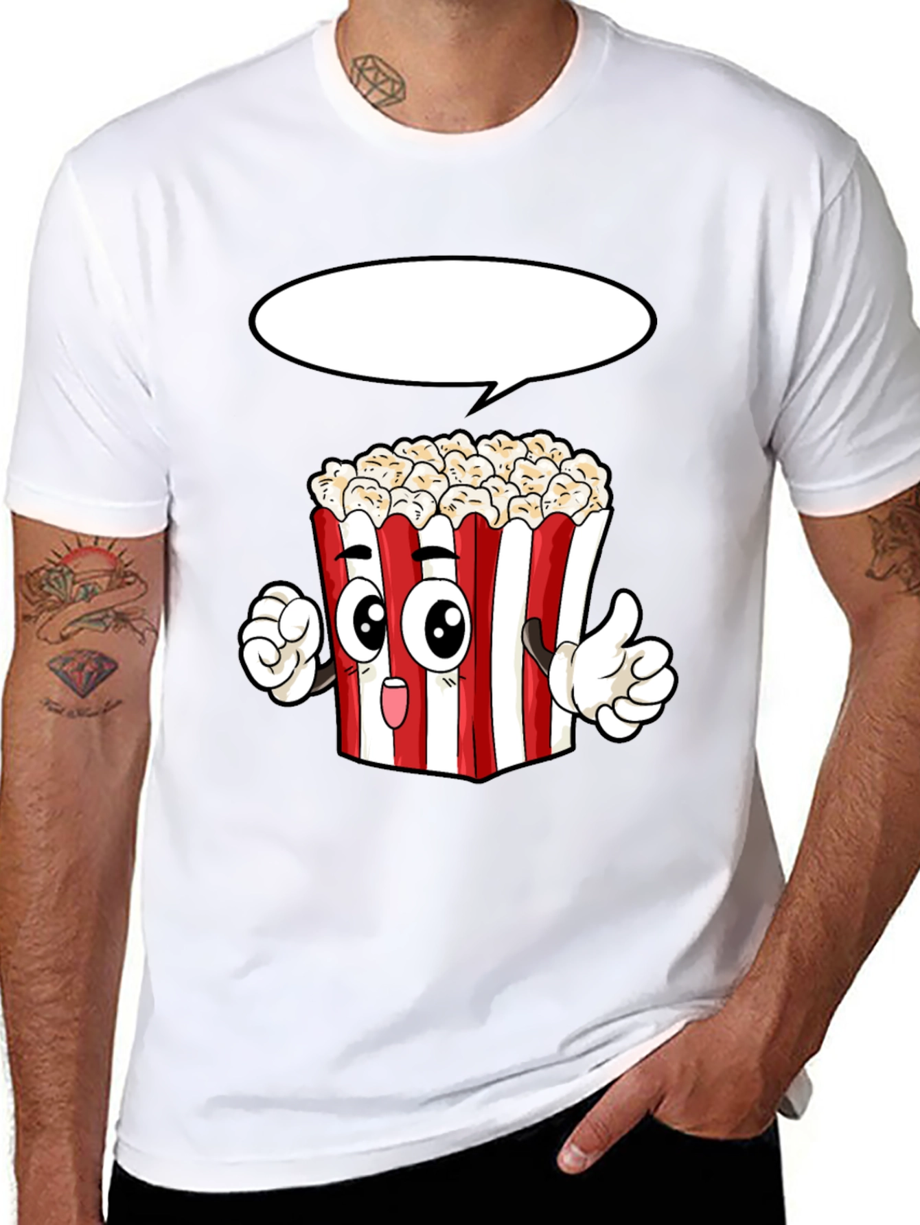 Black Popcorn Cartoon Graphic Novelty T-Shirt view 8