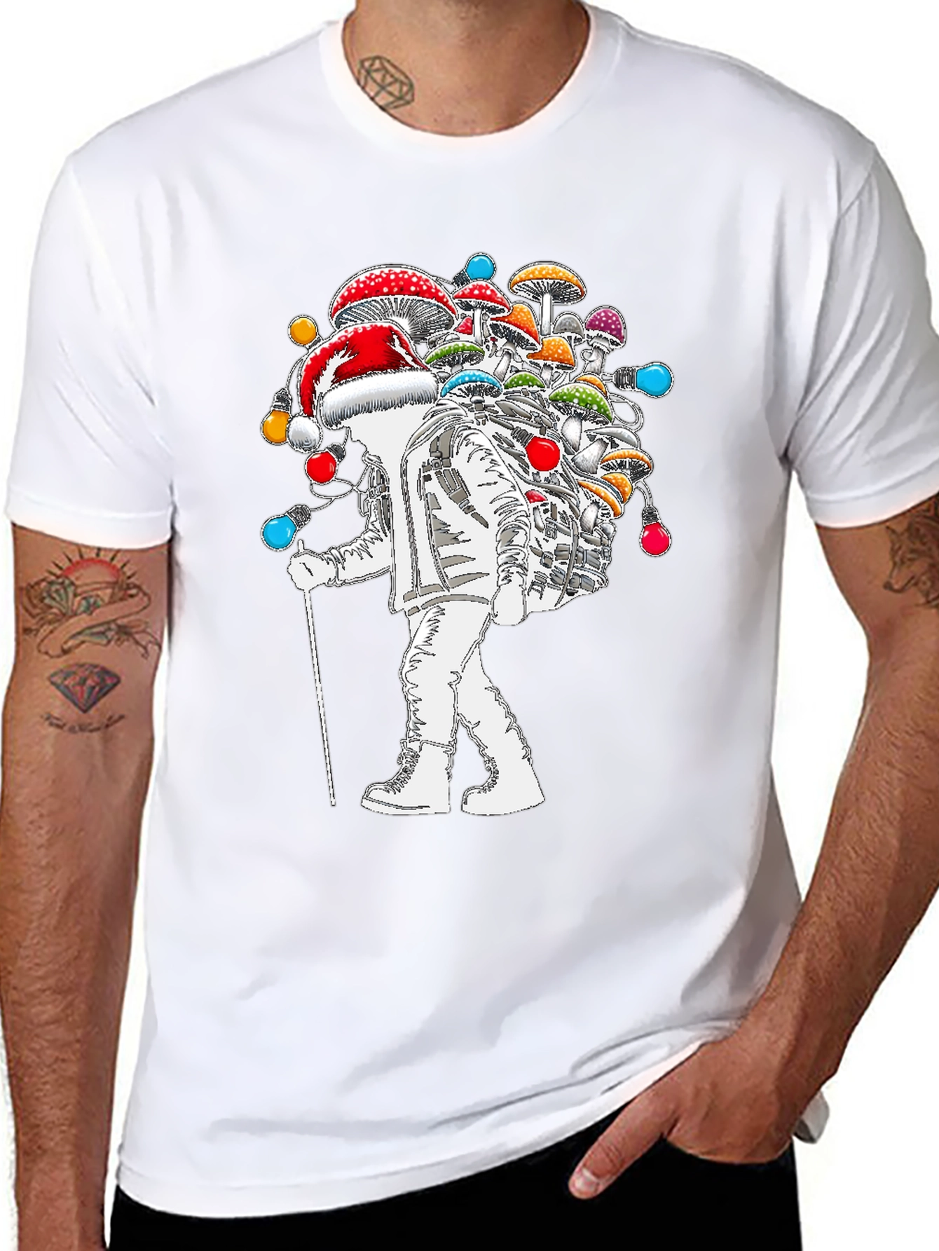 Black Astronaut Santa Mushroom T-Shirt view 8