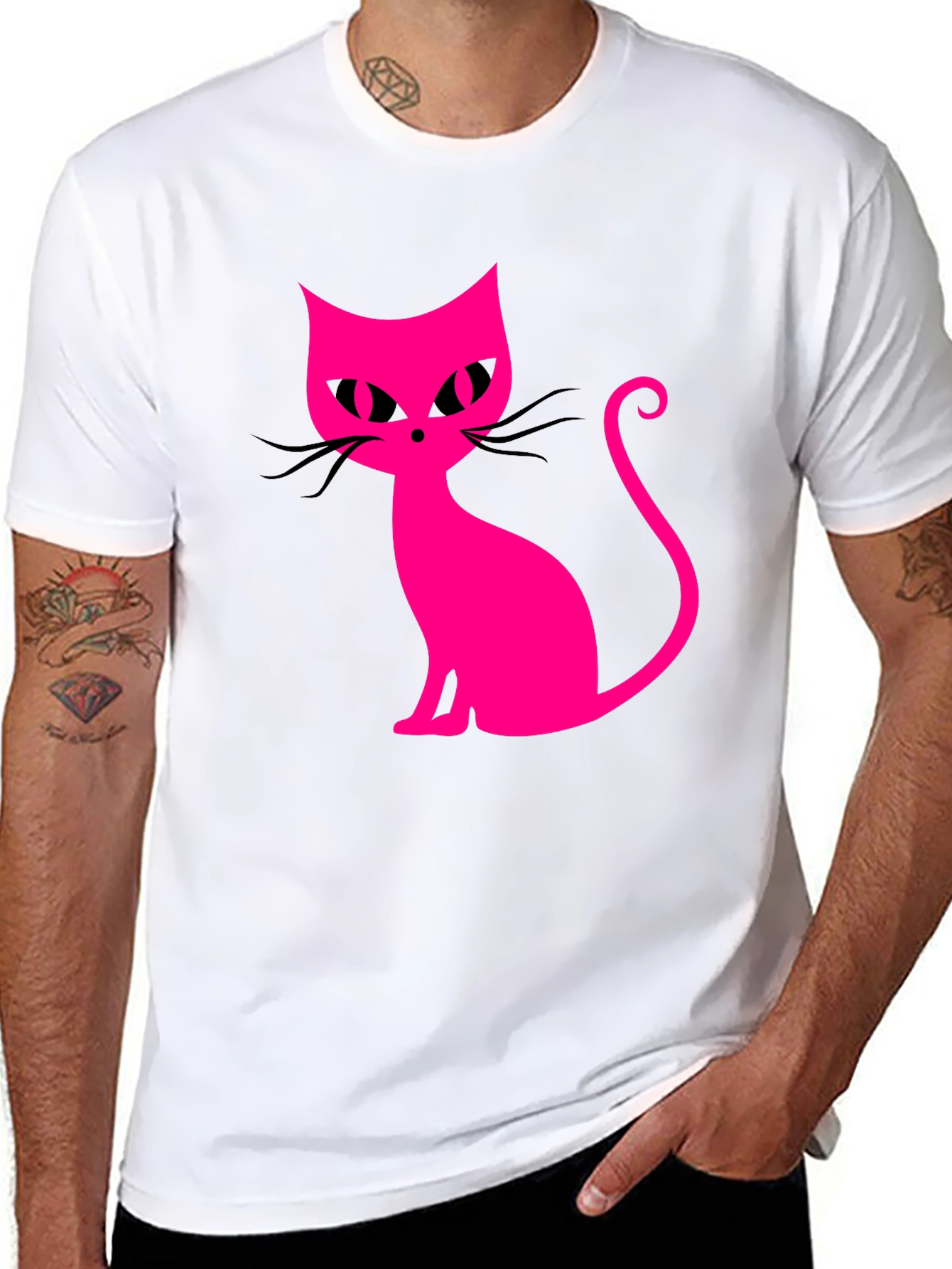 Black Cool Cat Tee - Pink Graphic on Black view 8
