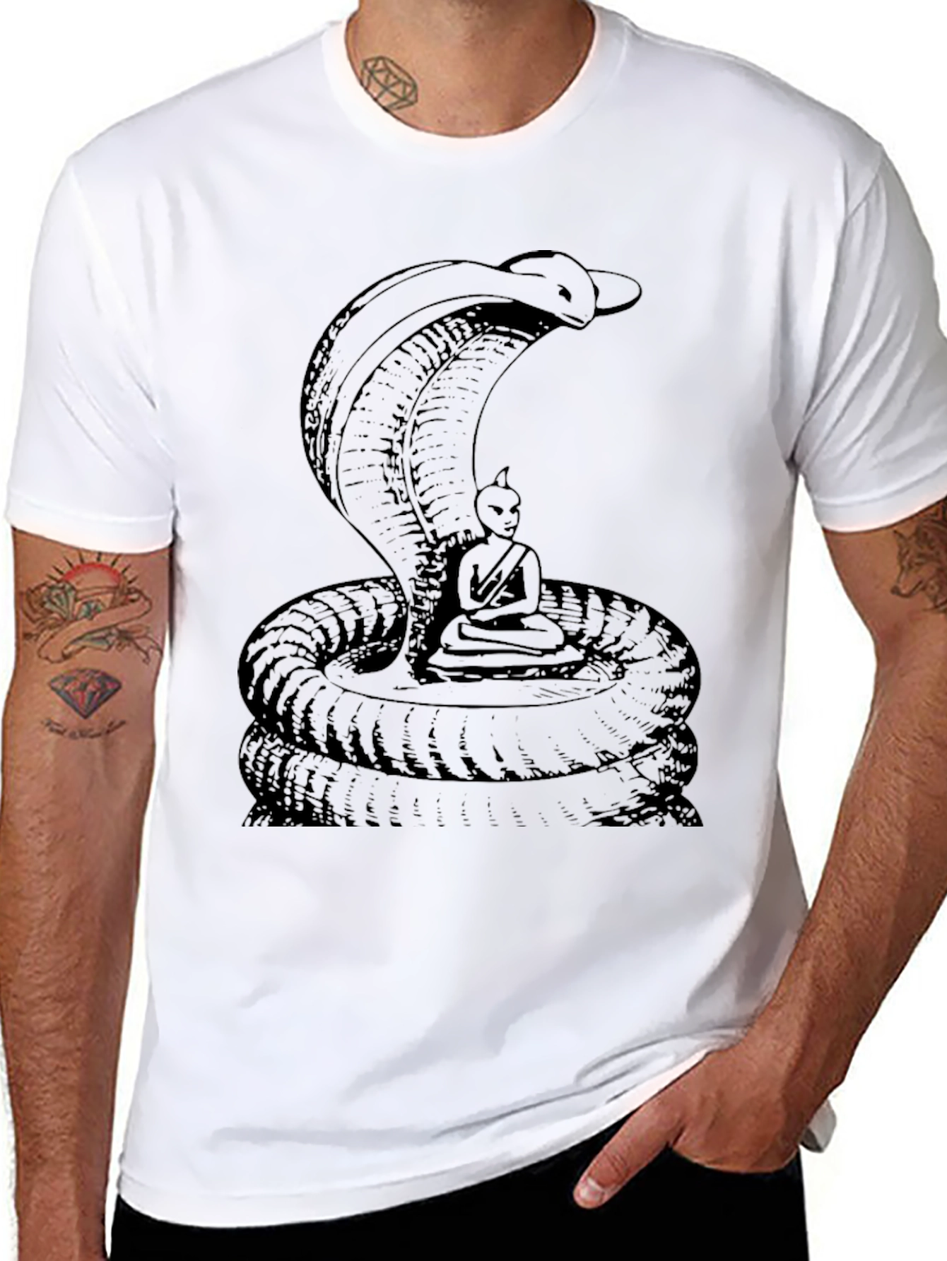 Black Cobra & Buddha Graphic Tee - Cool Black Shirt view 8