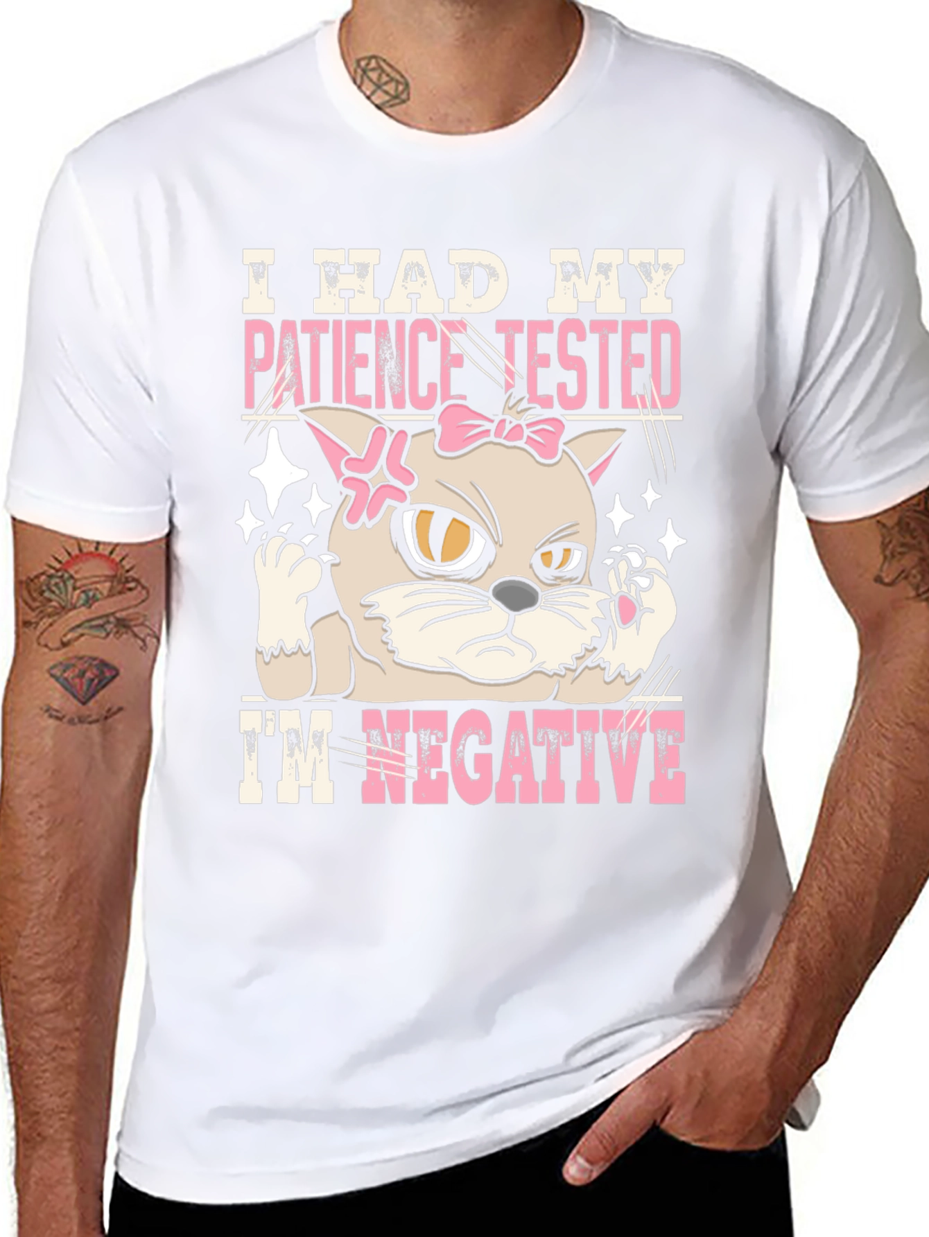 Black Patience Tested Negative Funny Cat Graphic T-Shirt view 8
