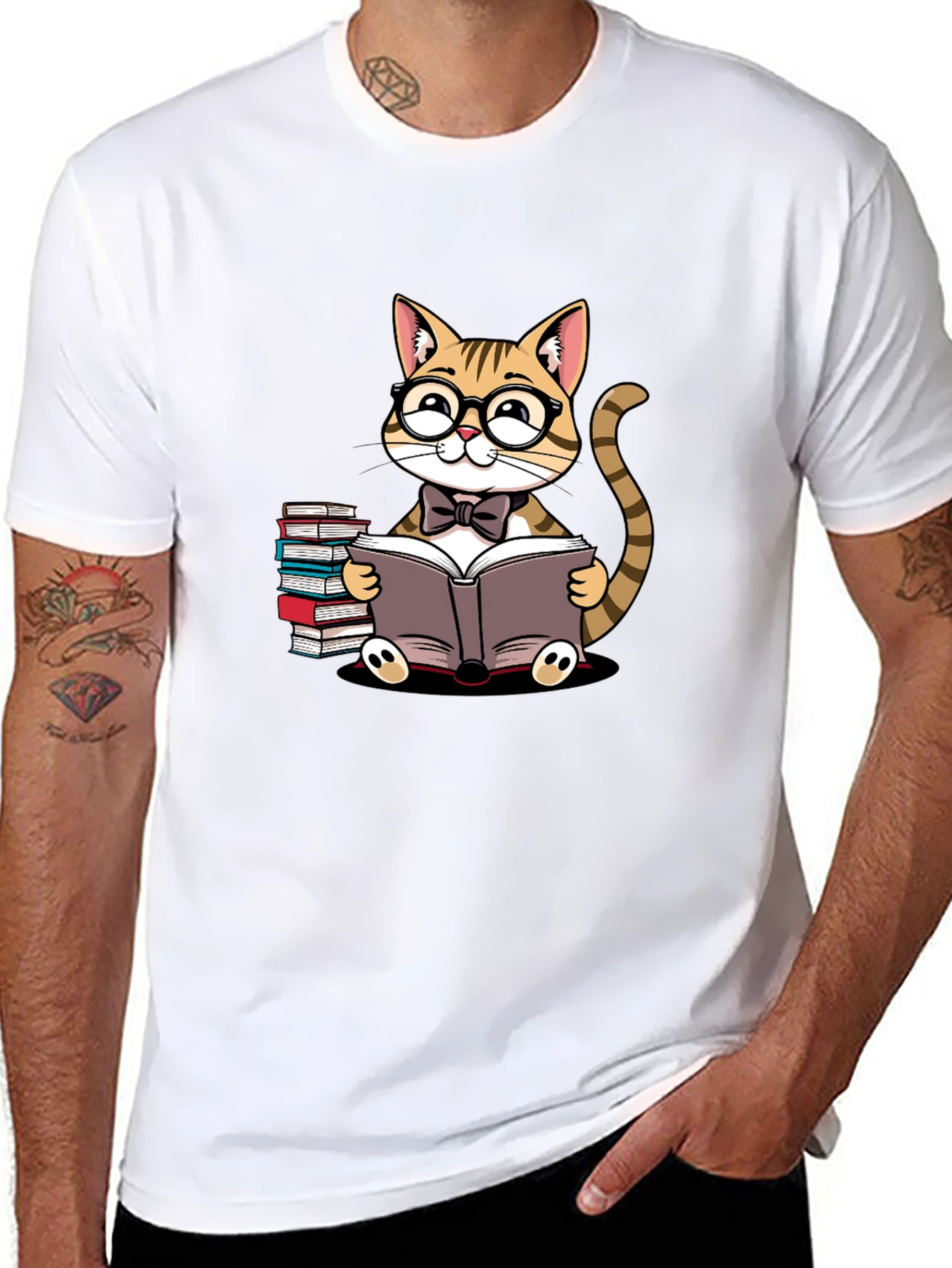 Black Cat Lover T-Shirt - Reading Cat Tee view 8