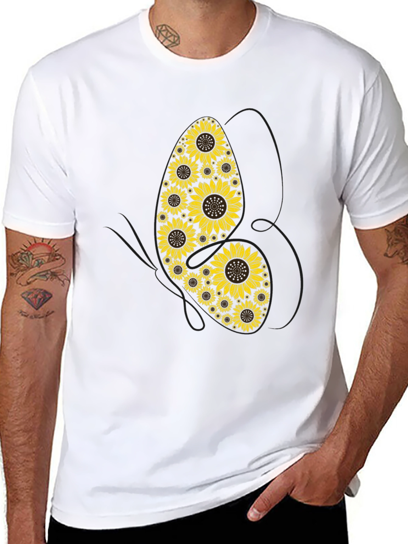 Black Sunflower Butterfly Graphic Tee - Unisex Cotton T-Shirt view 8