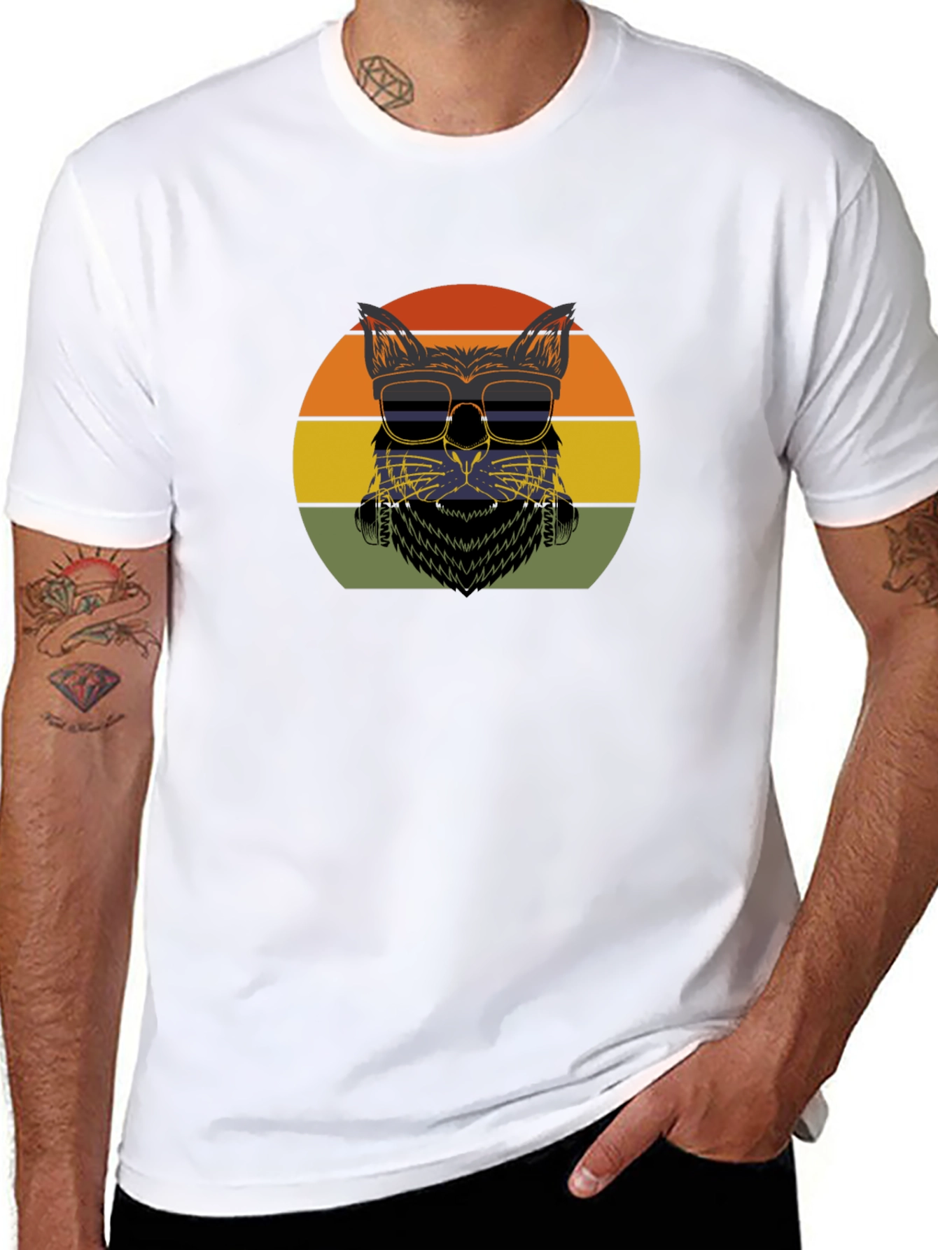 Black Cool Cat Retro T-Shirt view 8