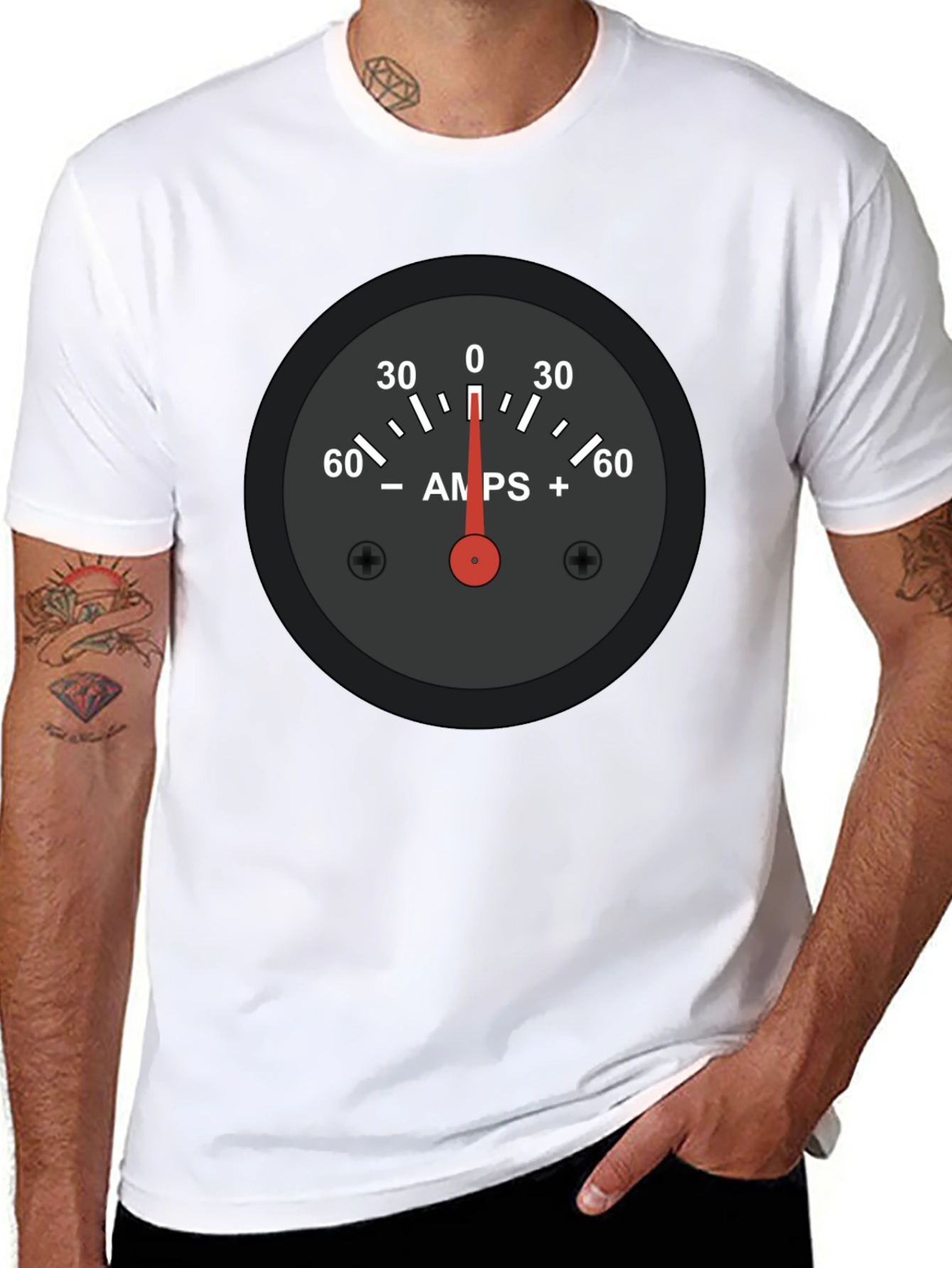 Black Amps Gauge Graphic Tee - Cool Automotive Shirt view 8