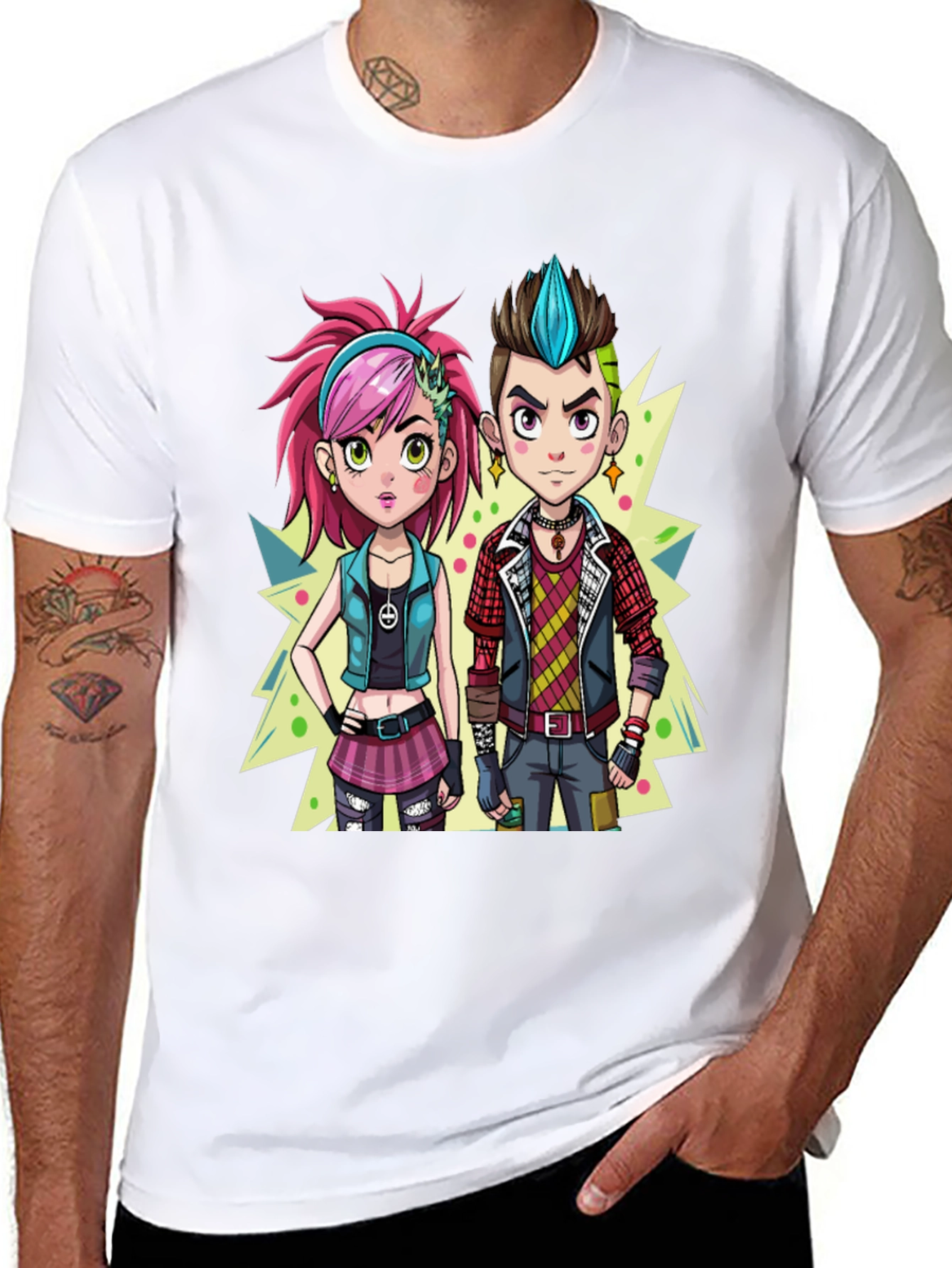 Cartoon Couple Black Graphic Tee - 8