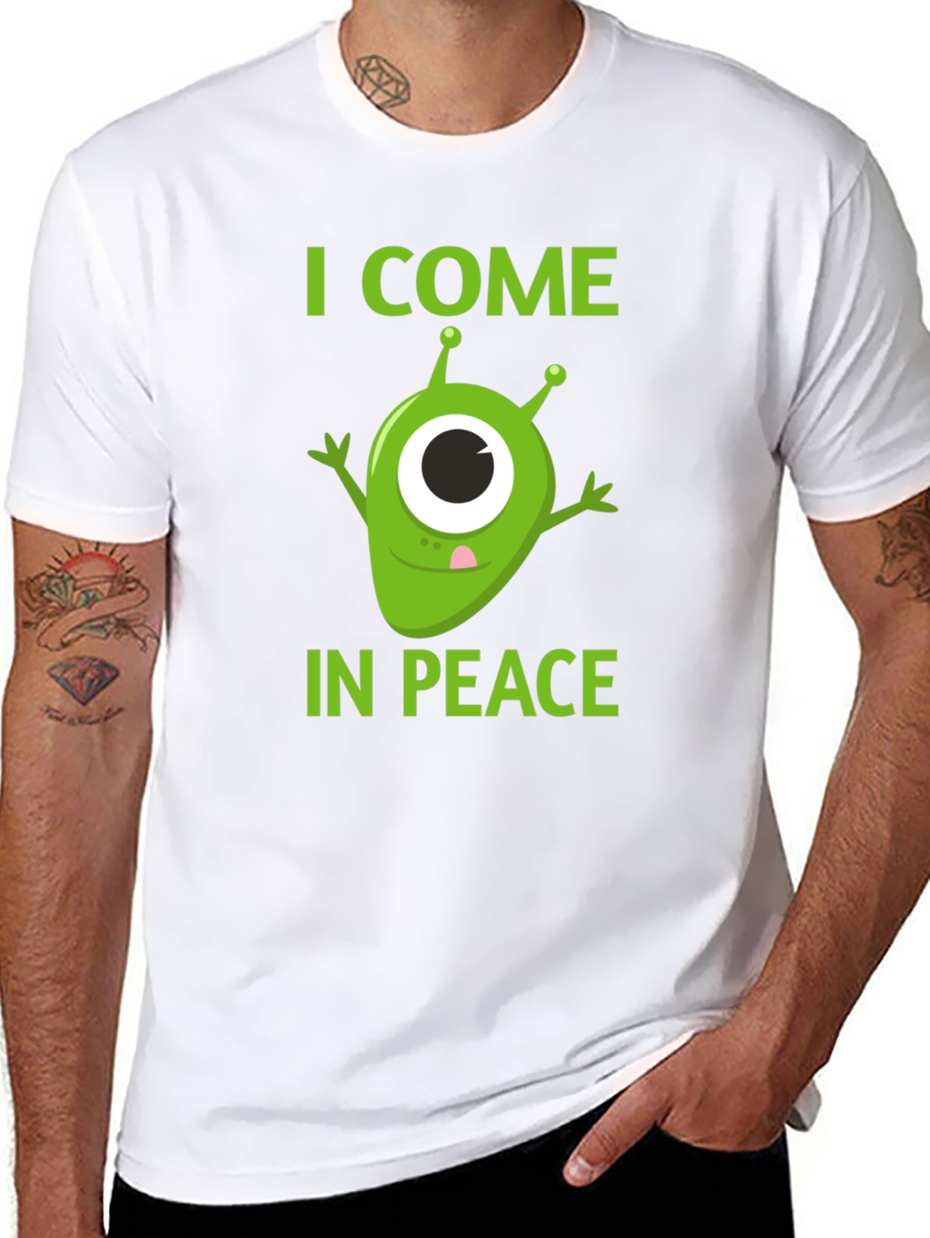 Black I Come In Peace Alien Graphic T-Shirt view 8