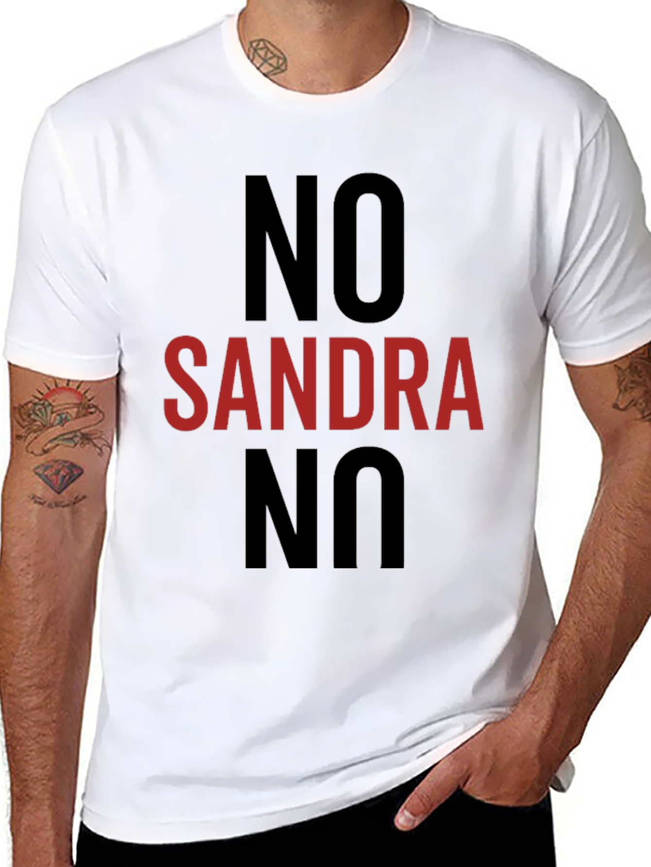 Black No Sandra No T-Shirt - Funny Anti-Sandra Tee view 8