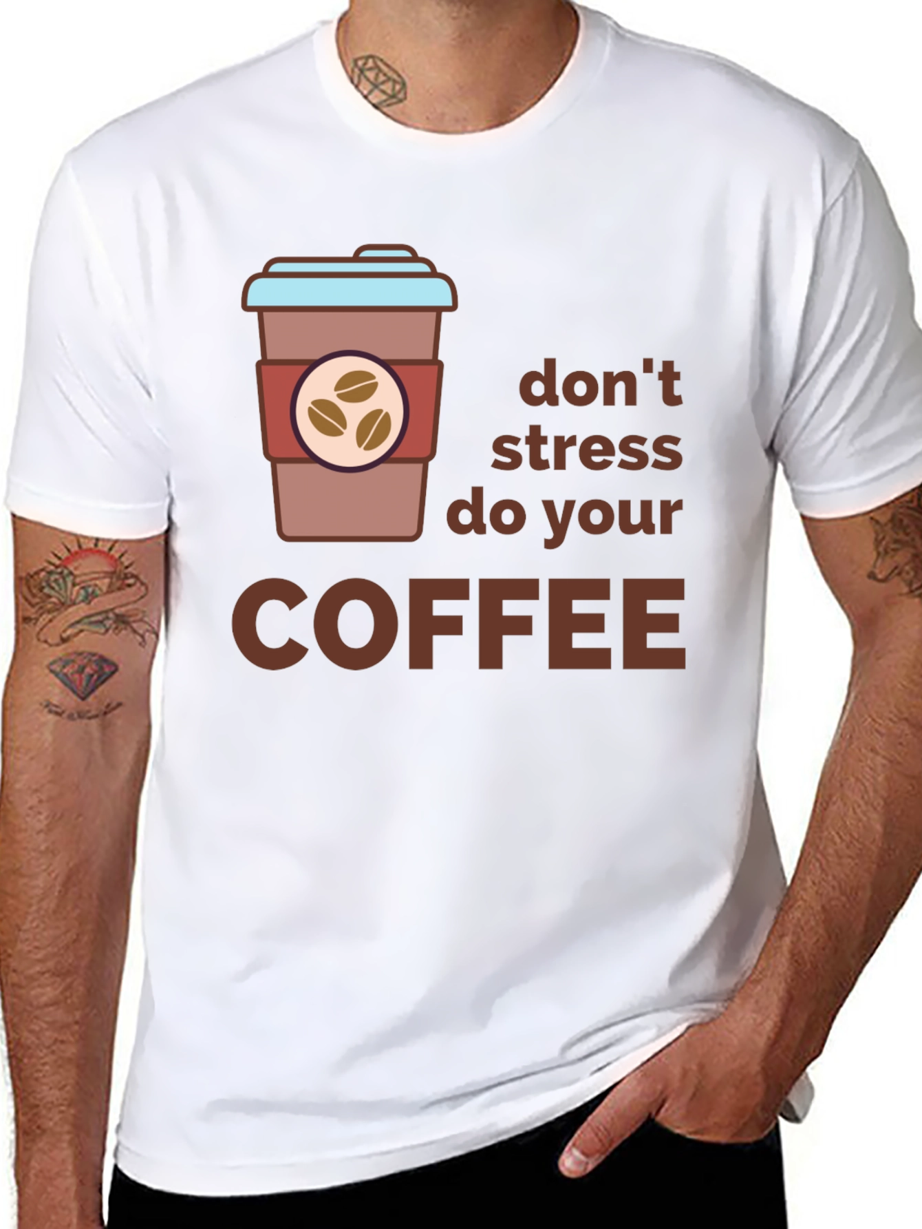 Black Don't Stress Do Coffee Black T-Shirt view 8