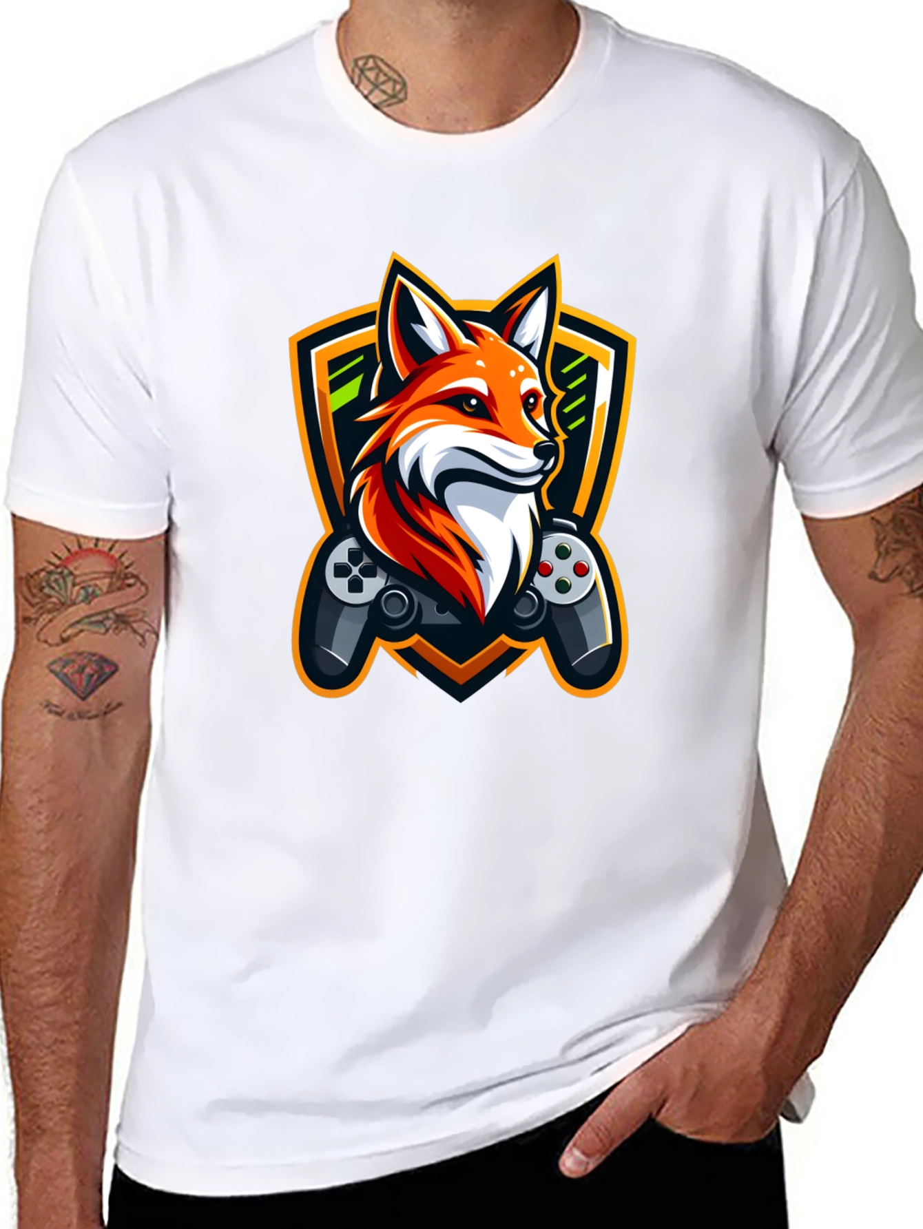 Black Gaming Fox T-Shirt - Black Crew Neck view 8