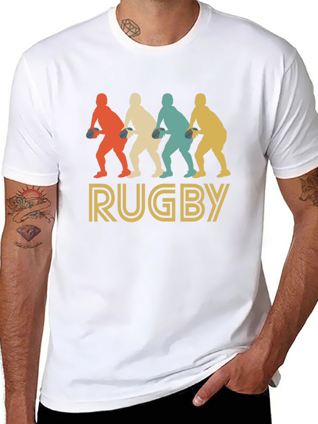 Black Vintage Rugby Player T-Shirt - Retro Style view 8