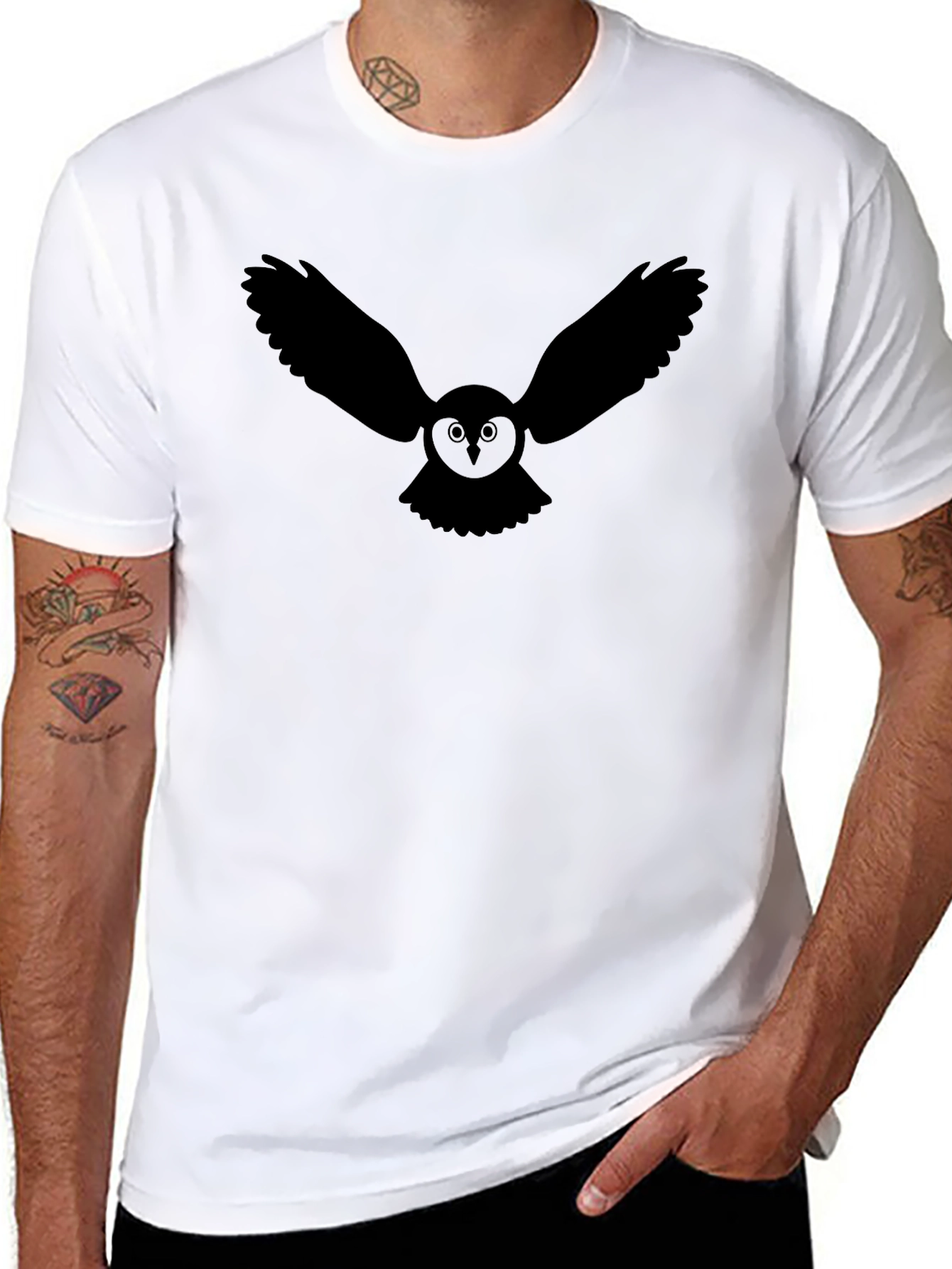 Black Owl Graphic Black T-Shirt - Cool Bird Tee view 8
