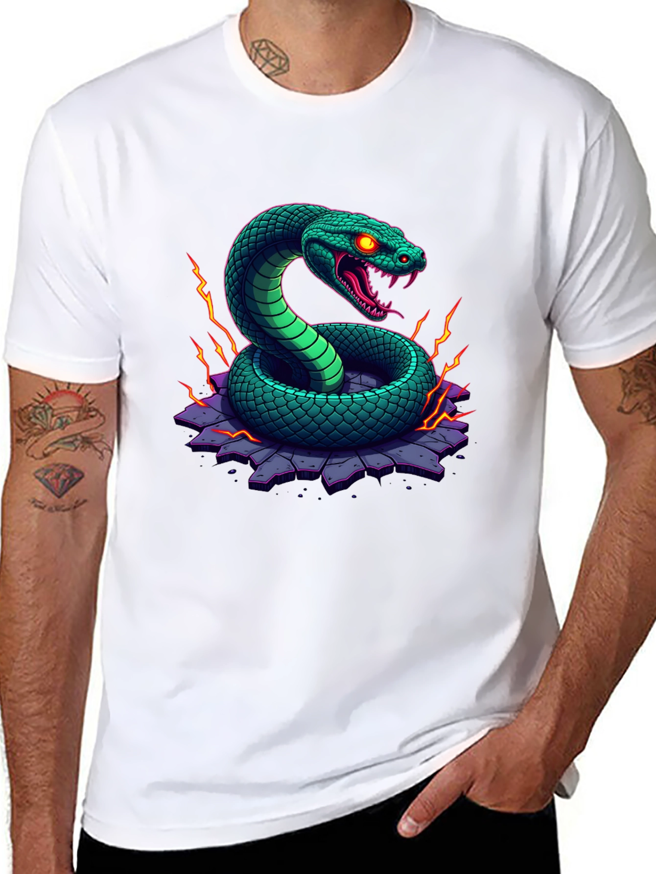 Black Men's Black Snake Graphic Tee view 8