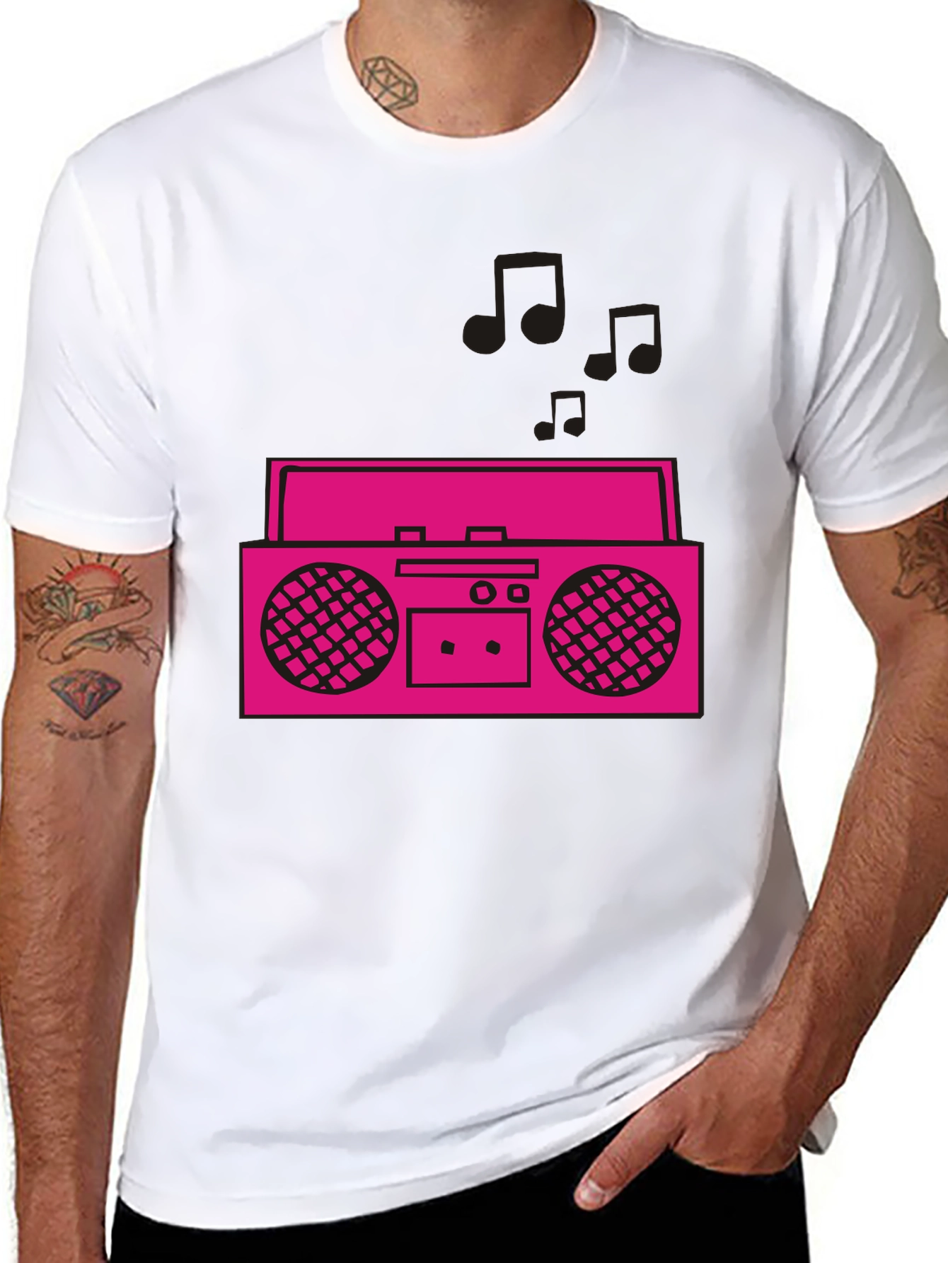 Black Retro Boombox Graphic Tee - Black Cotton T-Shirt view 8