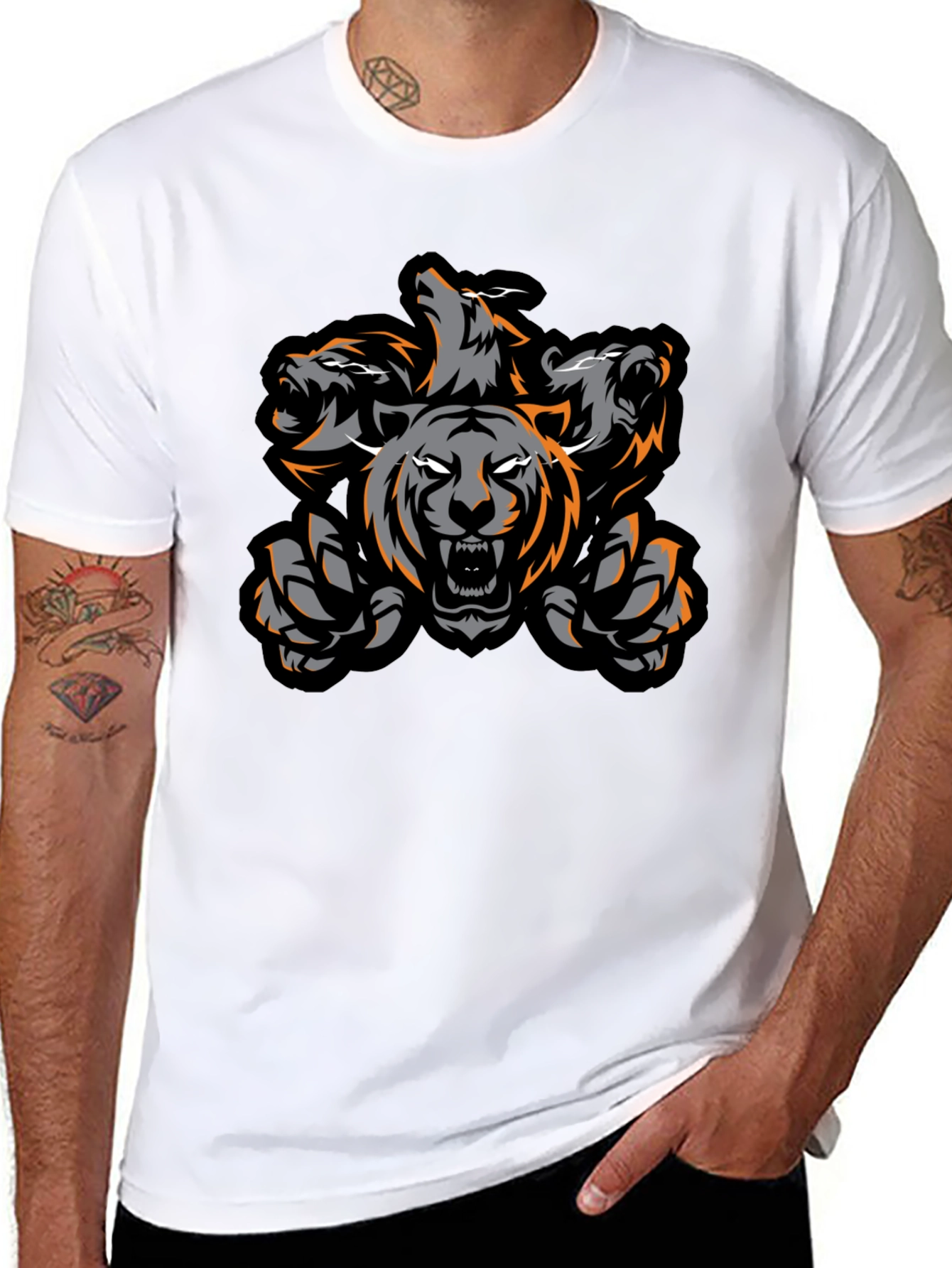 Black Three-Headed Tiger Graphic Tee - Black view 8