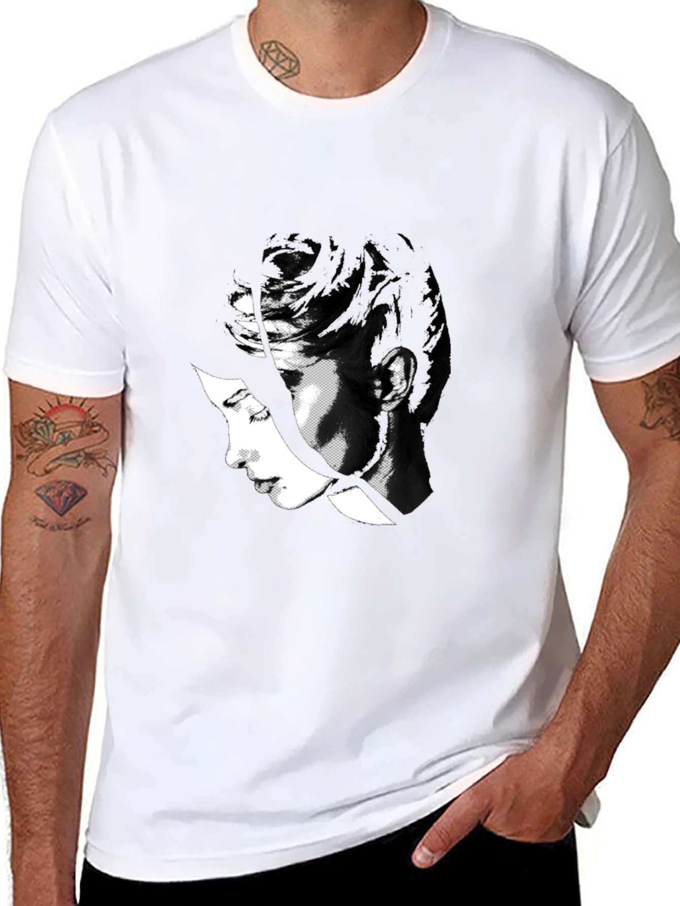 Black Abstract Black T-Shirt with Woman's Face Design view 8