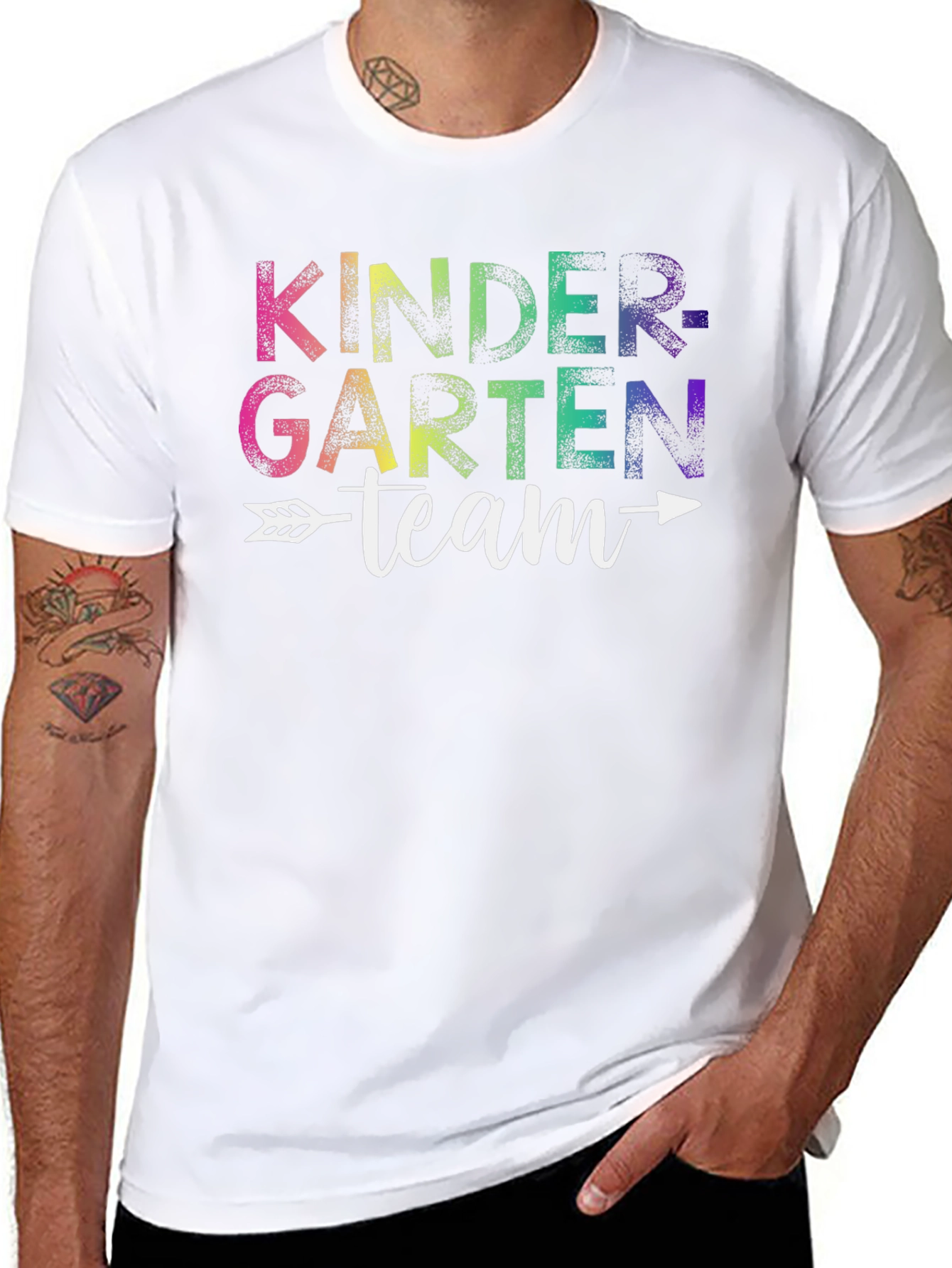 Black Kindergarten Team Rainbow Graphic T-Shirt view 8