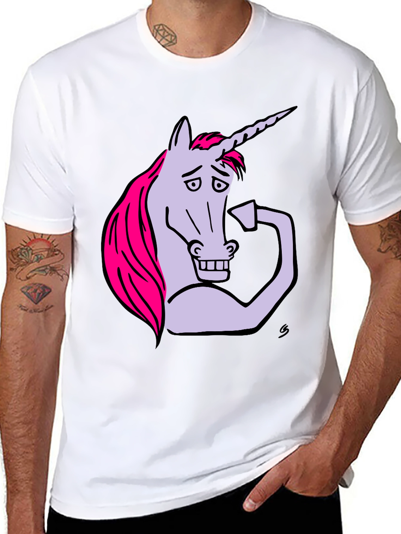 Black Funny Unicorn Flexing Bicep T-Shirt view 8
