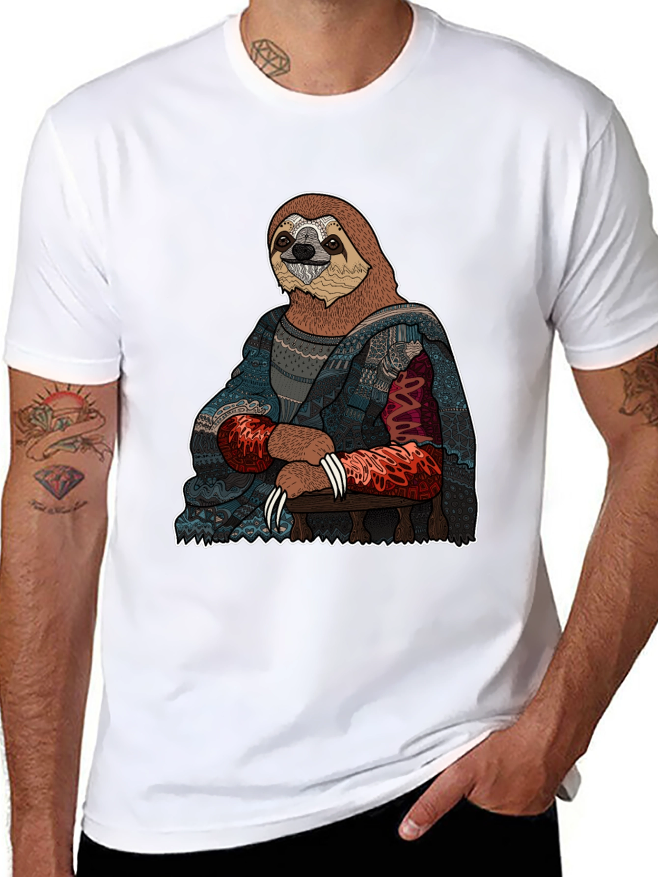 Black Sloth Mona Lisa T-Shirt - Artistic Funny Tee view 8