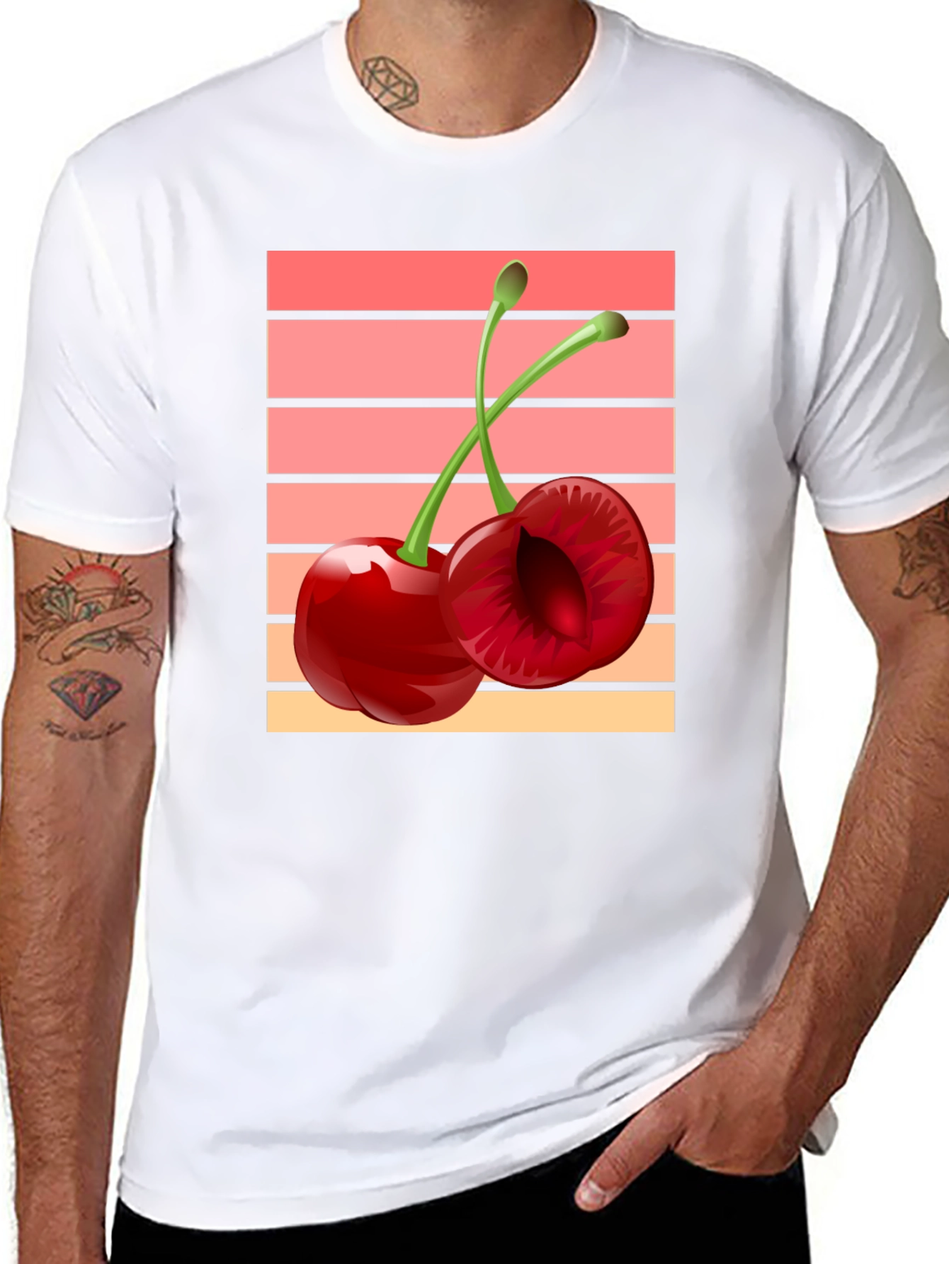 Black Retro Cherry Graphic Black T-Shirt view 8