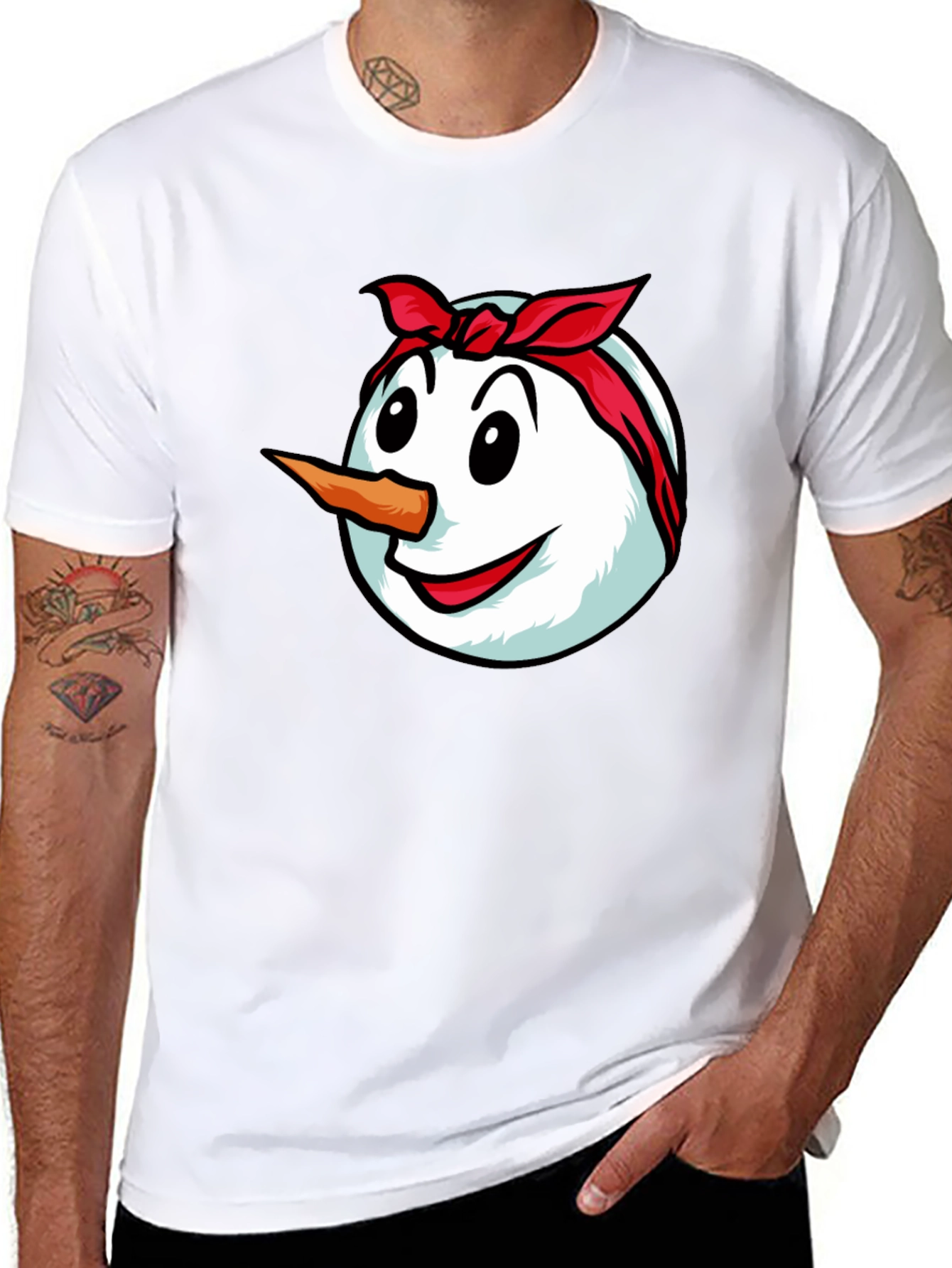 Black Funny Snowman Graphic Tee - Bandana Design view 8