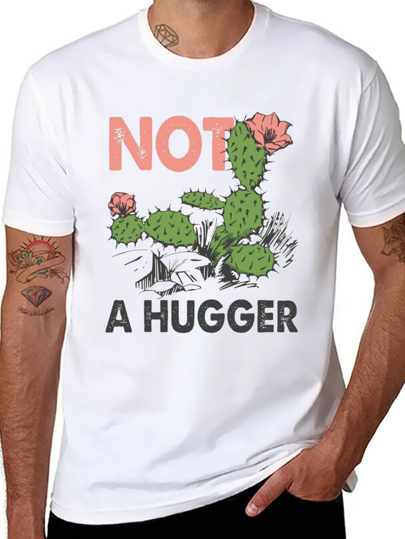 Black Not a Hugger Cactus Graphic T-Shirt view 8
