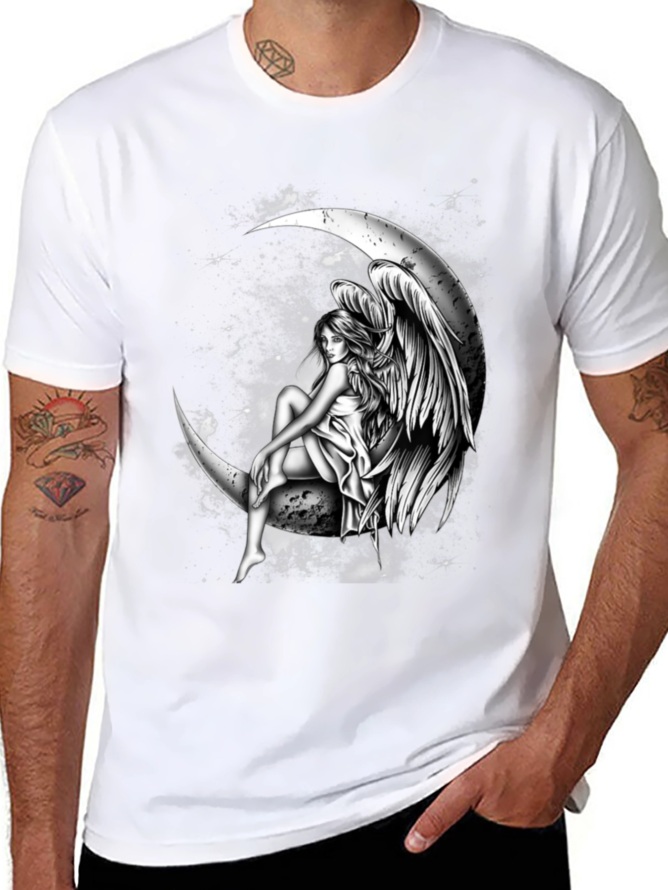 Black Moon Angel Graphic Tee - Dark T-Shirt view 8