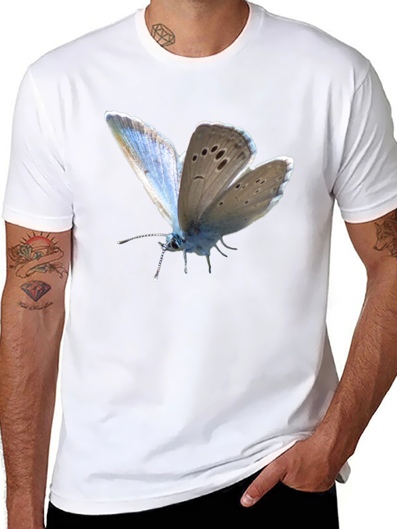 Black Butterfly Print Black T-Shirt view 8