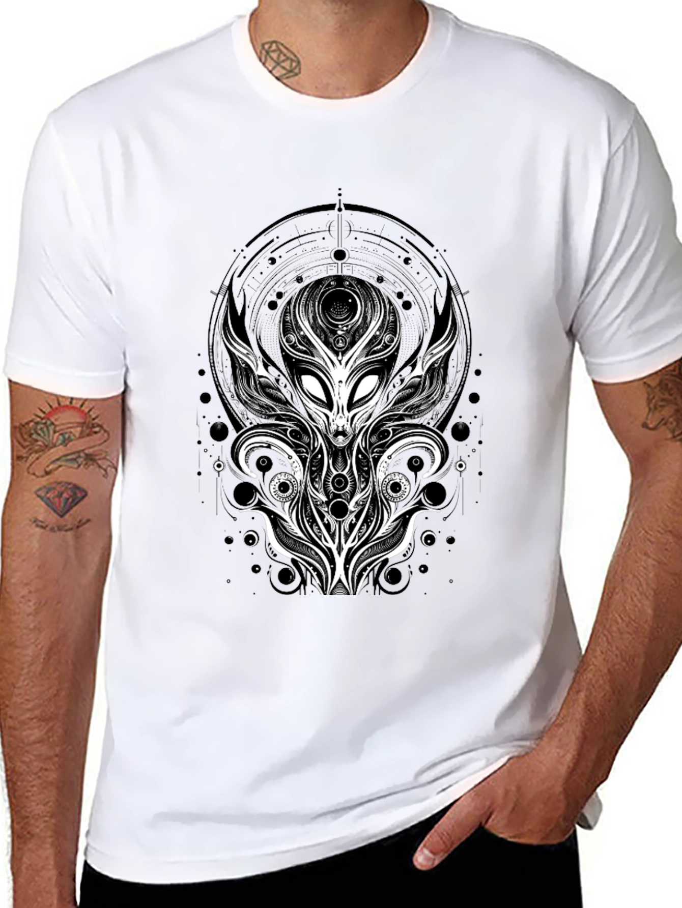 Black Alien Graphic Tee - Unique Design Black T-Shirt view 8