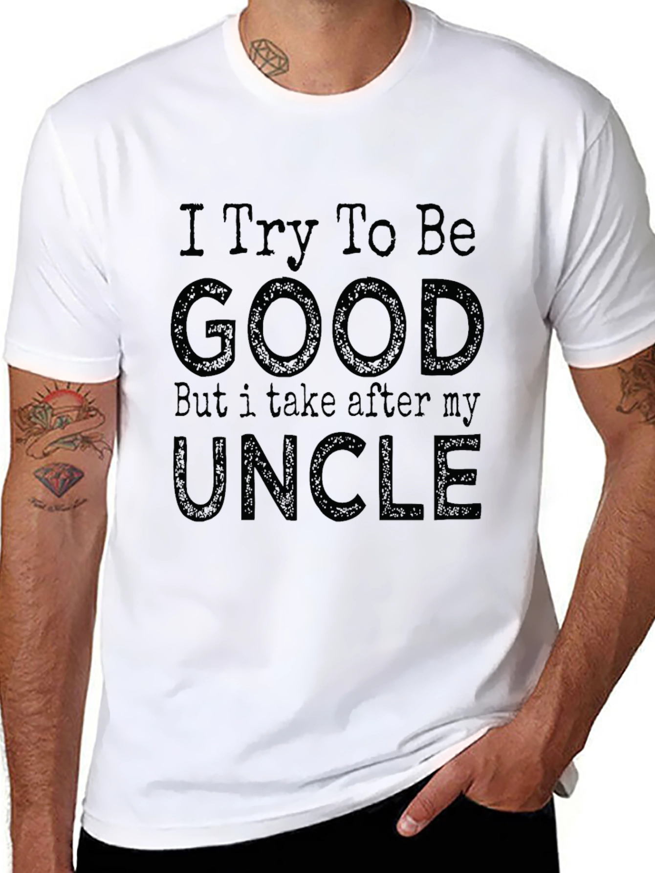 Black Funny Uncle T-Shirt - I Try To Be Good view 8